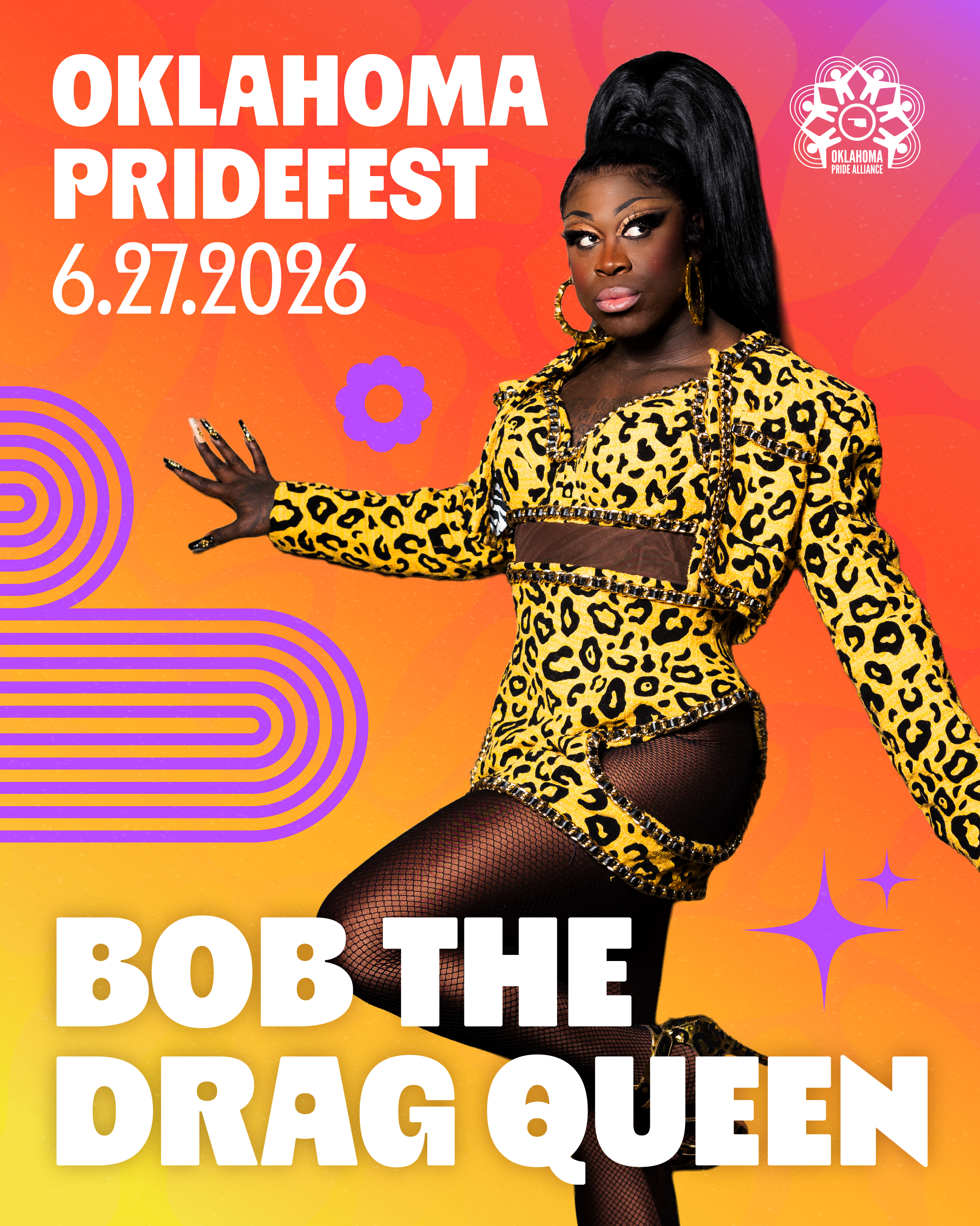 Bob the Drag Queen in a leopard-spotted outfit, who will be performing at Oklahoma PrideFest on June 27, 2026.