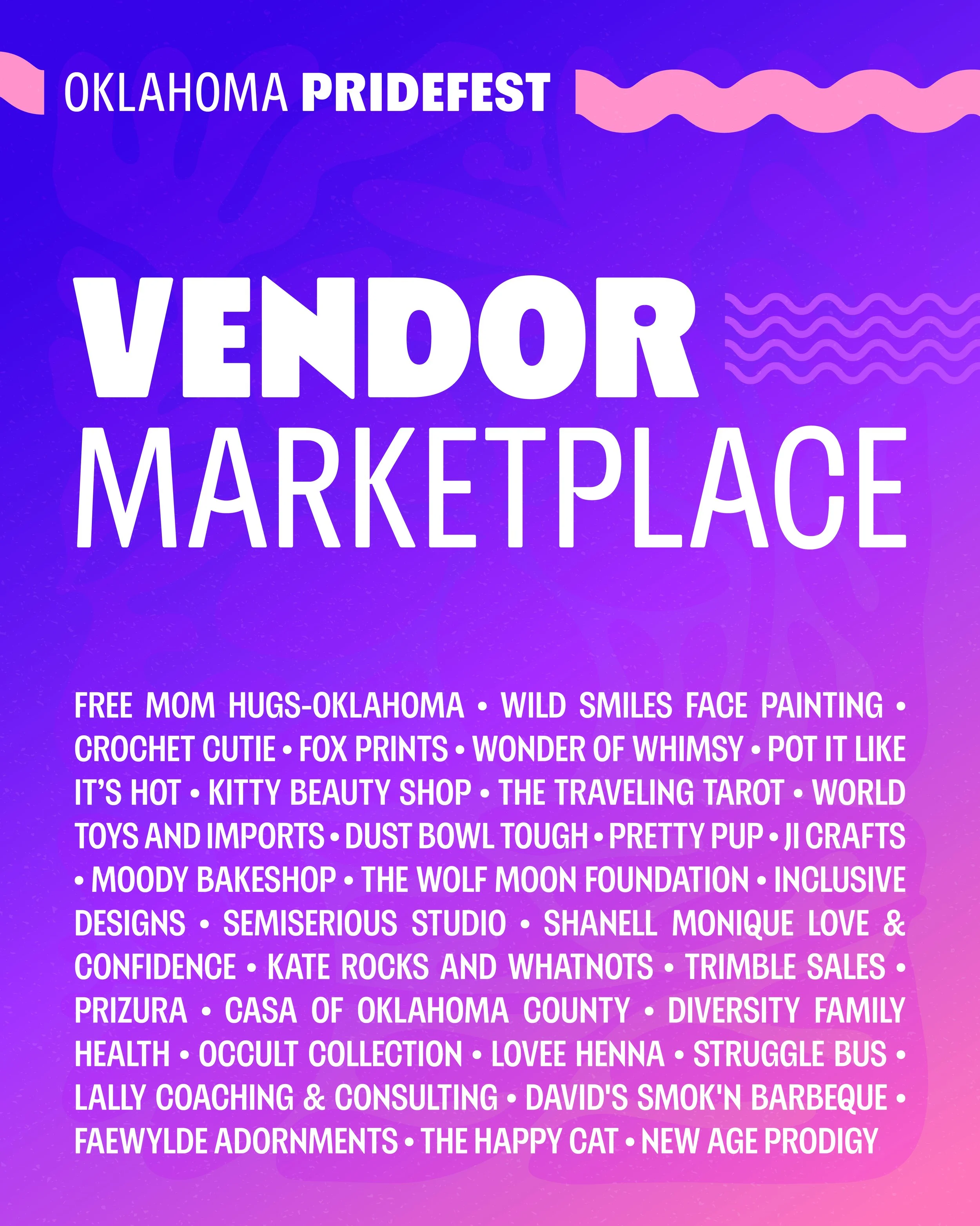 Oklahoma PrideFest vendor marketplace, which contains a list of approved vendors.