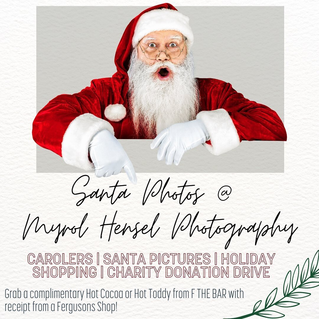 SANTA IS HERE! He will be inside @myron_hensel photography starting at $35 🎉🍾🥳🍻Come celebrate our anniversary w us 🎉🍾🍻🎄we have 4 charities to choose from for our toy/goods drive!

F The Bar is open noon to midnight! Stop here first and get yo