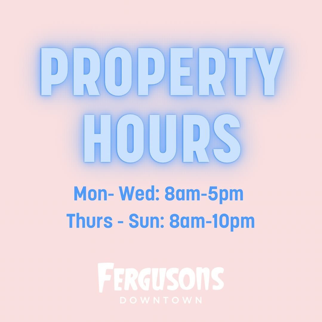 Hi friends! Effective next week (5/13) we will be moving forward with new property hours. We look forward to seeing you all soon!