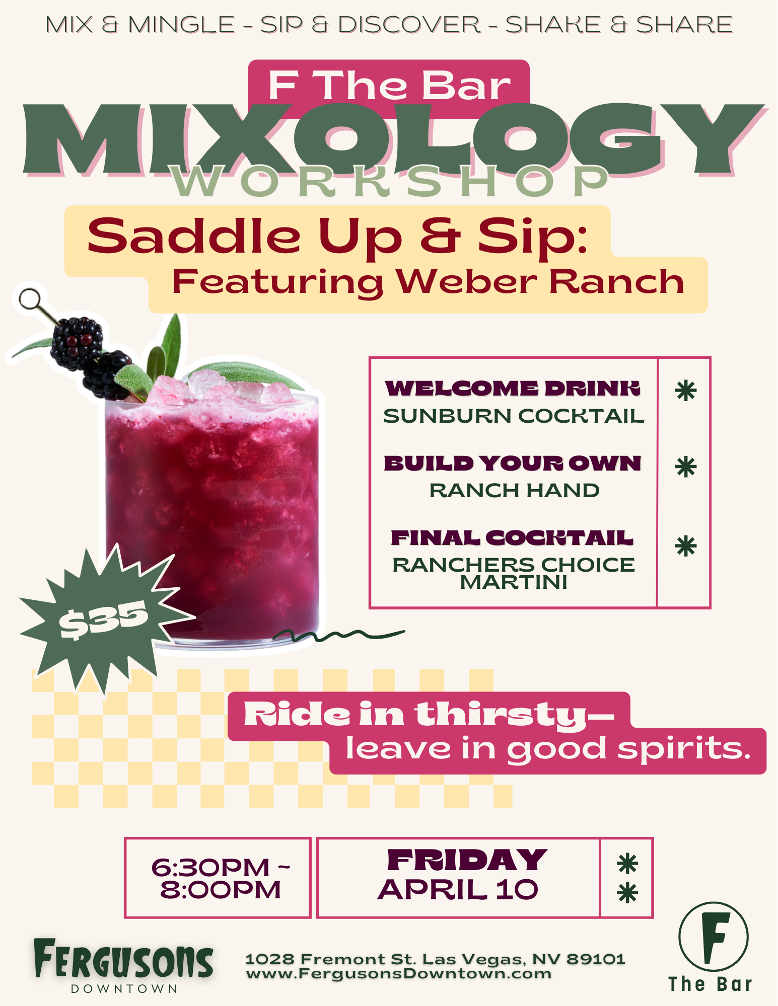 Mixology Workshop - Saddle Up &amp; Sip: Featuring Weber Ranch