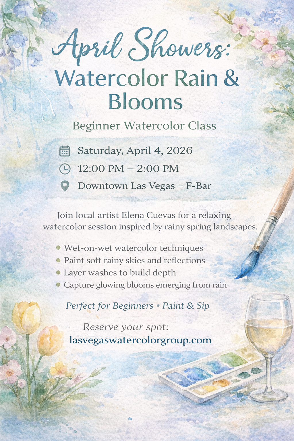 Las Vegas Watercolor Group: April Showers: Watercolor Rain &amp; Blooms