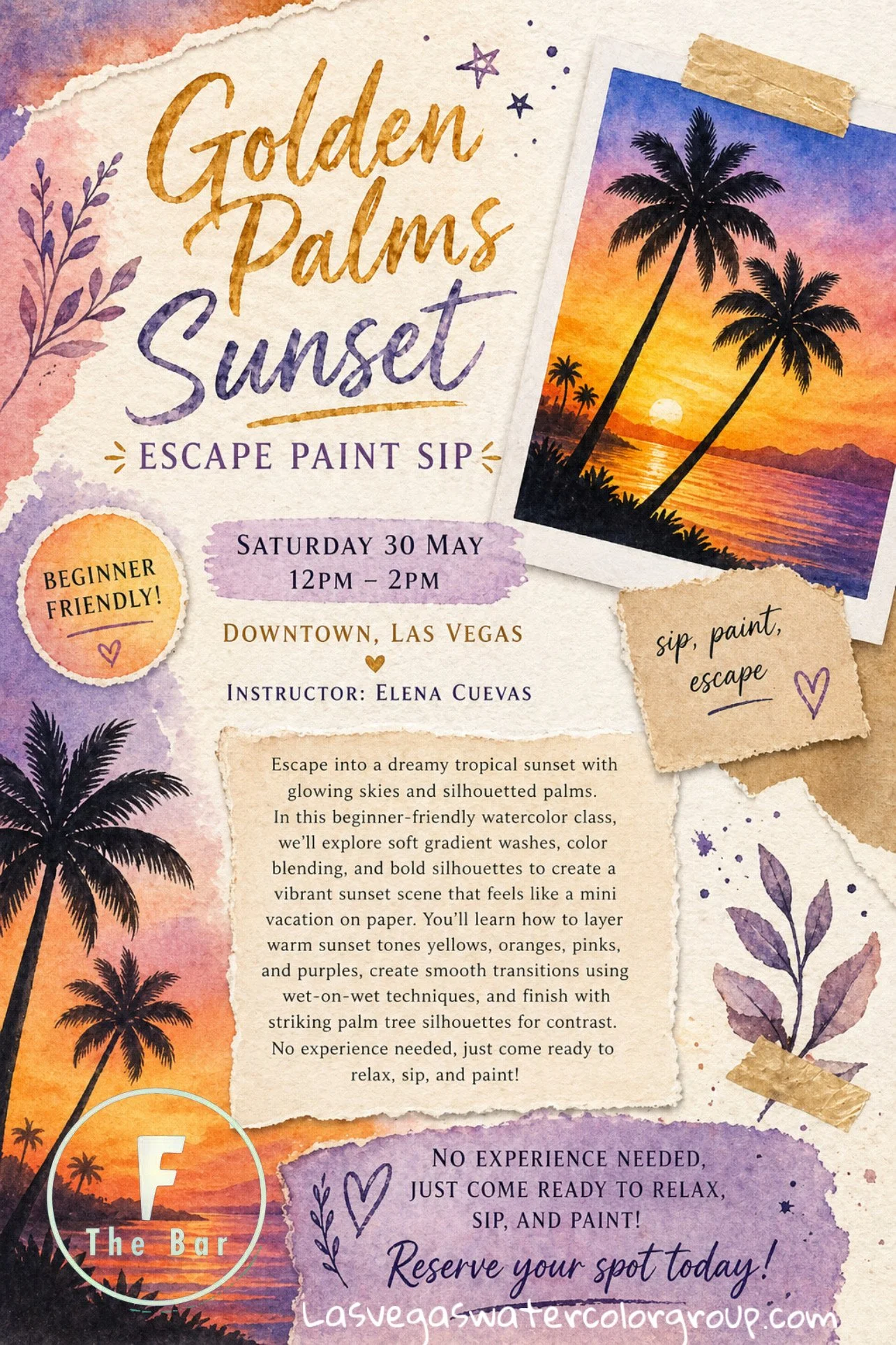 Las Vegas Watercolor Group: Golden Palms Sunset