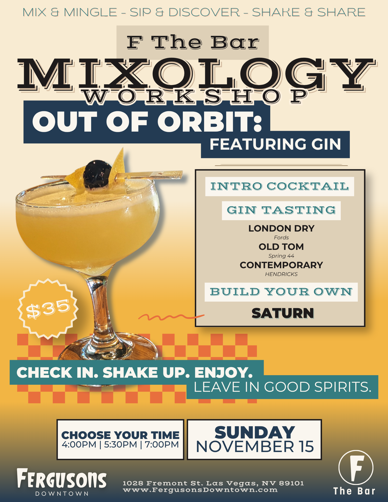 F The Bar Mixology Workshop - Out of Orbit: Featuring Gin