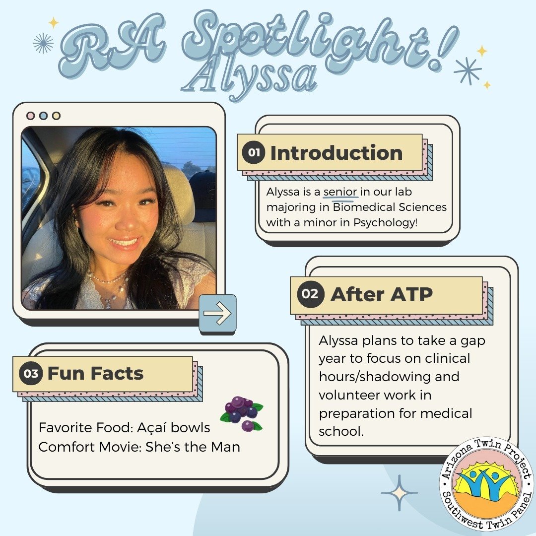Today's RA spotlight recognizes Alyssa, one of our amazing on-call research assistants! 🎉✨ You may recognize her if you've had an online training with us, or if you've received any reminders for your daily check-ins 😉 We are so grateful to have you