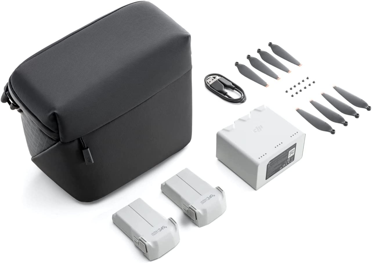 DJI Mini 3 Pro Fly More Kit, Includes two Intelligent Flight Batteries, a Two-Way Charging Hub, Data Cable, Shoulder Bag, Spare Propellers, and Screws