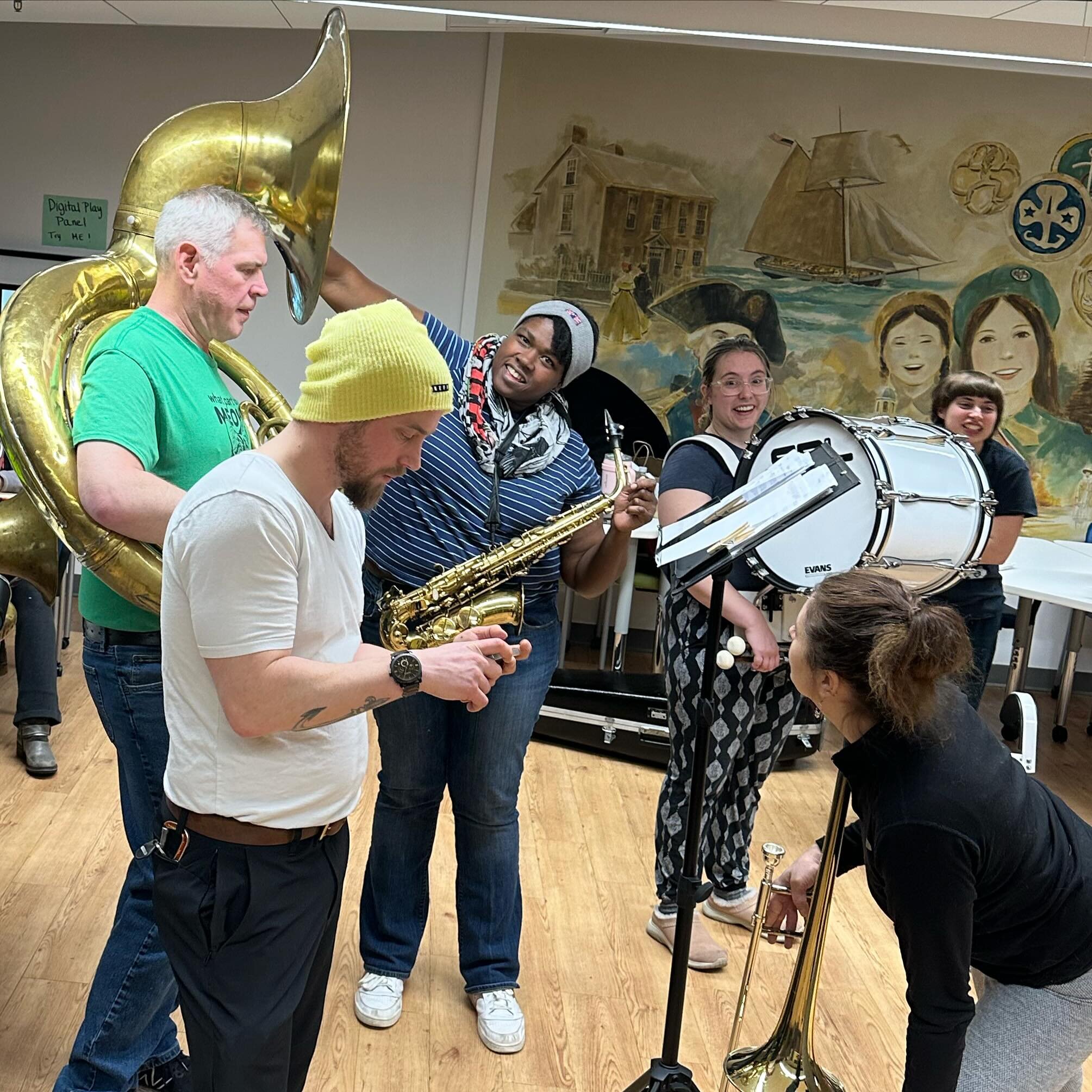 Keyla says &ldquo;watch me pull a song out Jim&rsquo;s tuba!&rdquo; Band says &ldquo;it sounds like we&rsquo;re going to march to the State House with the @poorpeoplescampaignri Saturday Morning.&rdquo; Everyone says &ldquo;See you there!&rdquo;