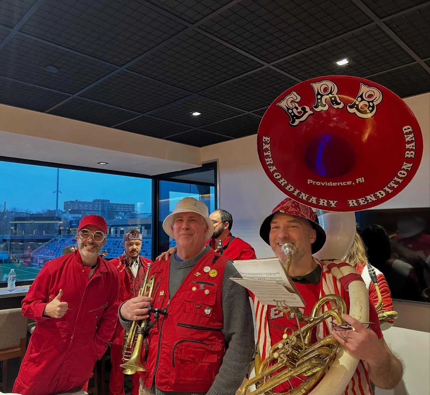 In the green room: first gig for three new ERBs. Welcome, Lee, Russ and Carl!