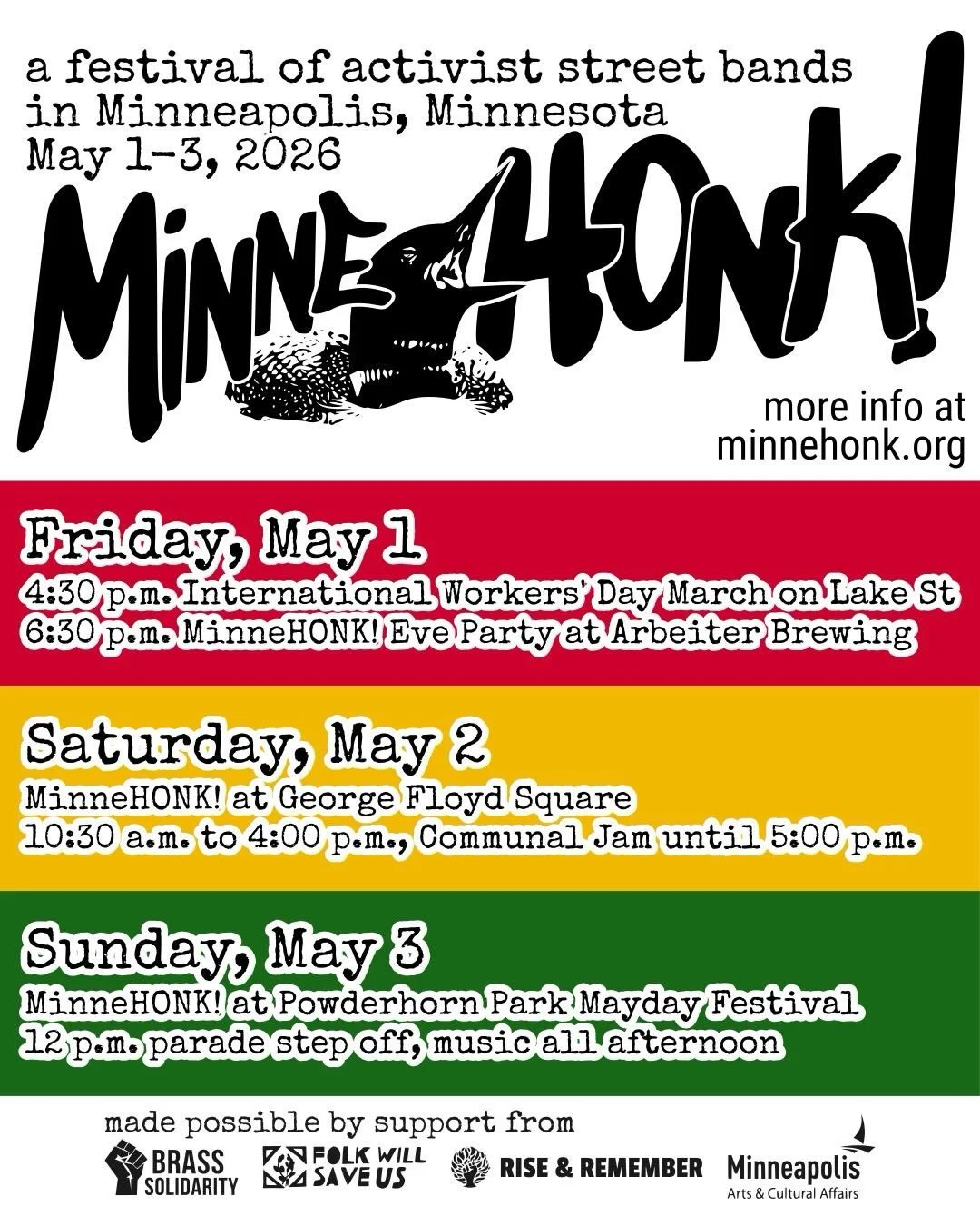 After months of planning, @minnehonk_fest starts TOMORROW! We are so excited to join bands from the Twin Cities and around the country in a weekend of joy and solidarity. Hope to you see you out in Minneapolis!