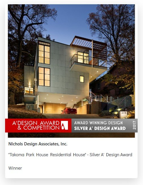 Takoma Park House Residential House by Robert Nichols is a winner of the 2017 Silver A' Design Award in Architecture, Building and Structure Design.