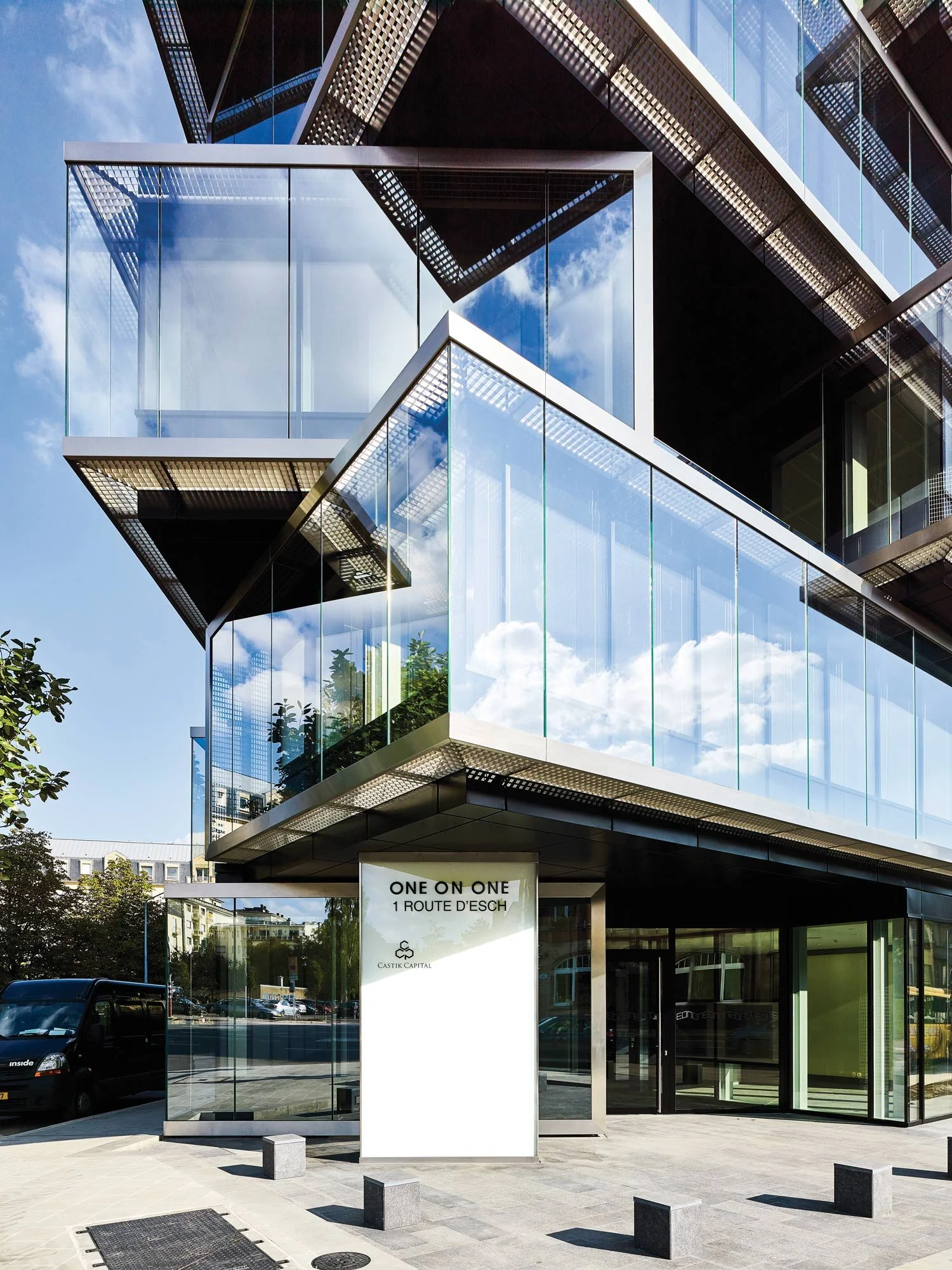 A front view of the One on One building entrance