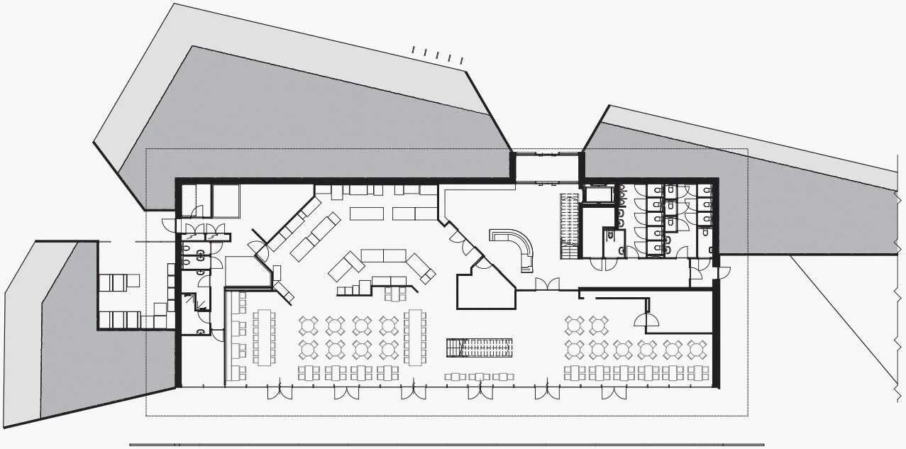 A top view plan drawing of Afsluitdijk Wadden Center Kornwerderzand