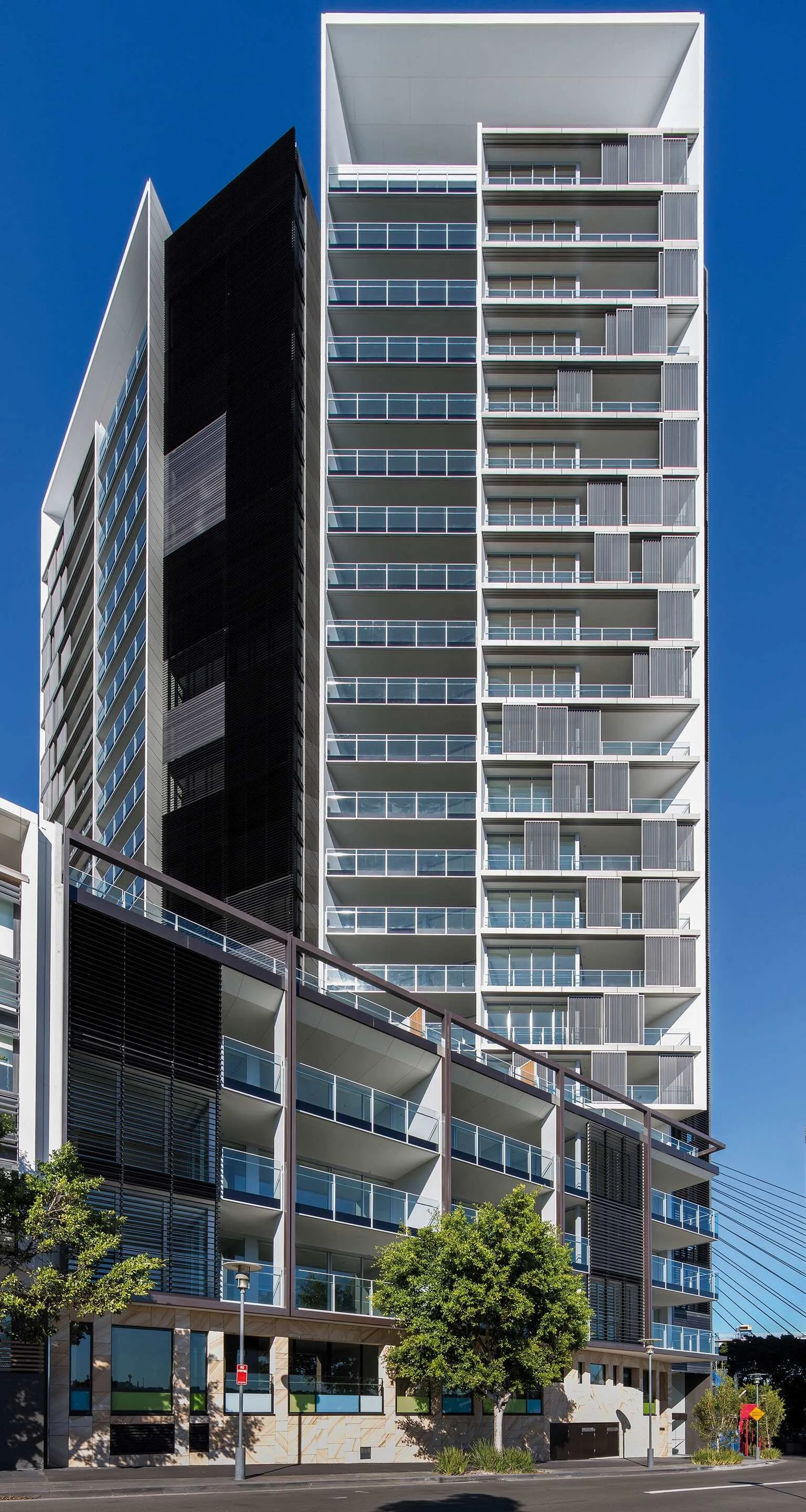 Side view of the entire Silk Apartments building