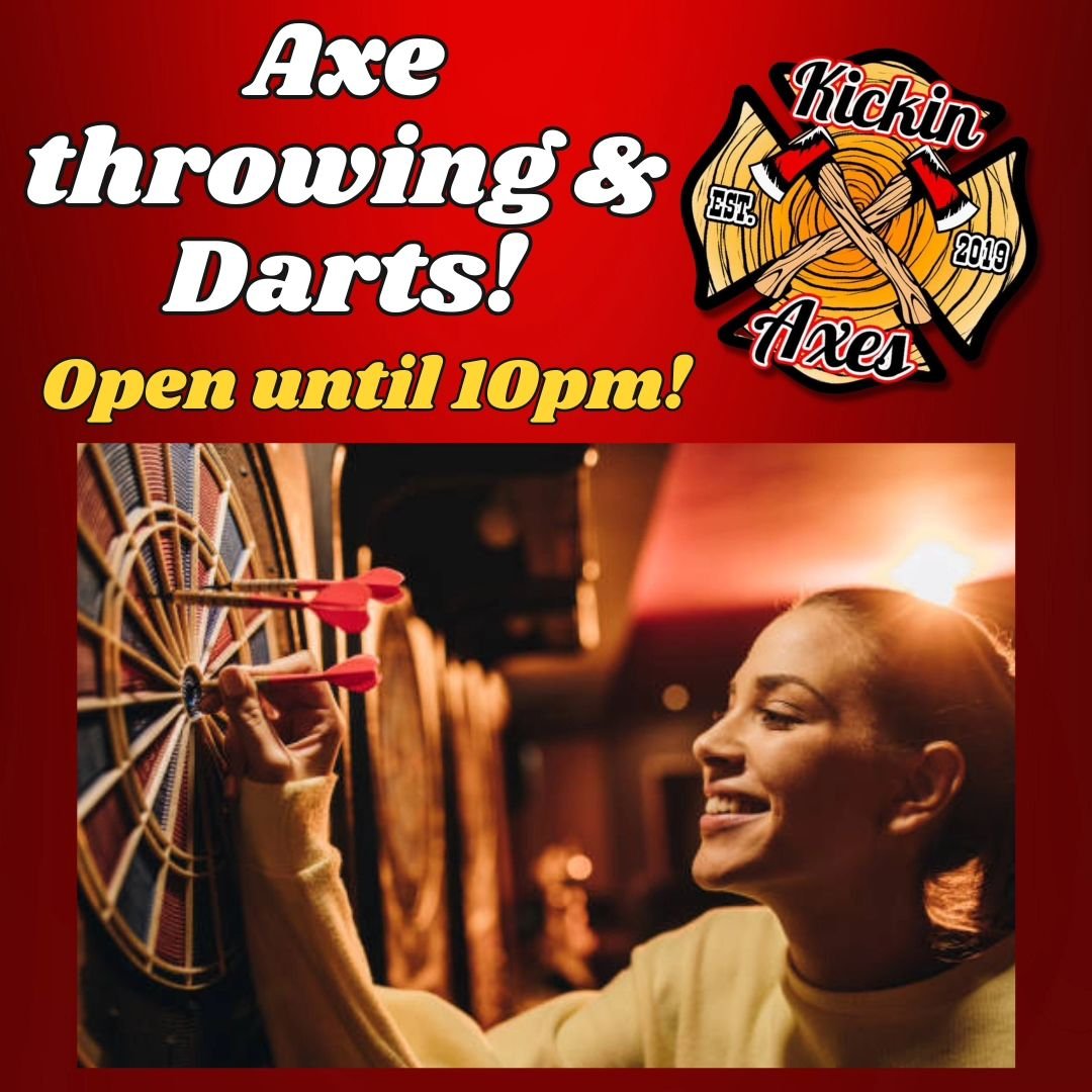 🎯 Did you know? We're not just about axes at Kickin Axes! Swing by tonight and discover our dart games too! Open until 10 pm - BYOB and bring your favorite snacks! Let's aim for a fun-filled evening together! 🎯 

📍1017 Shasta Ave. McAllen TX 

#Ki