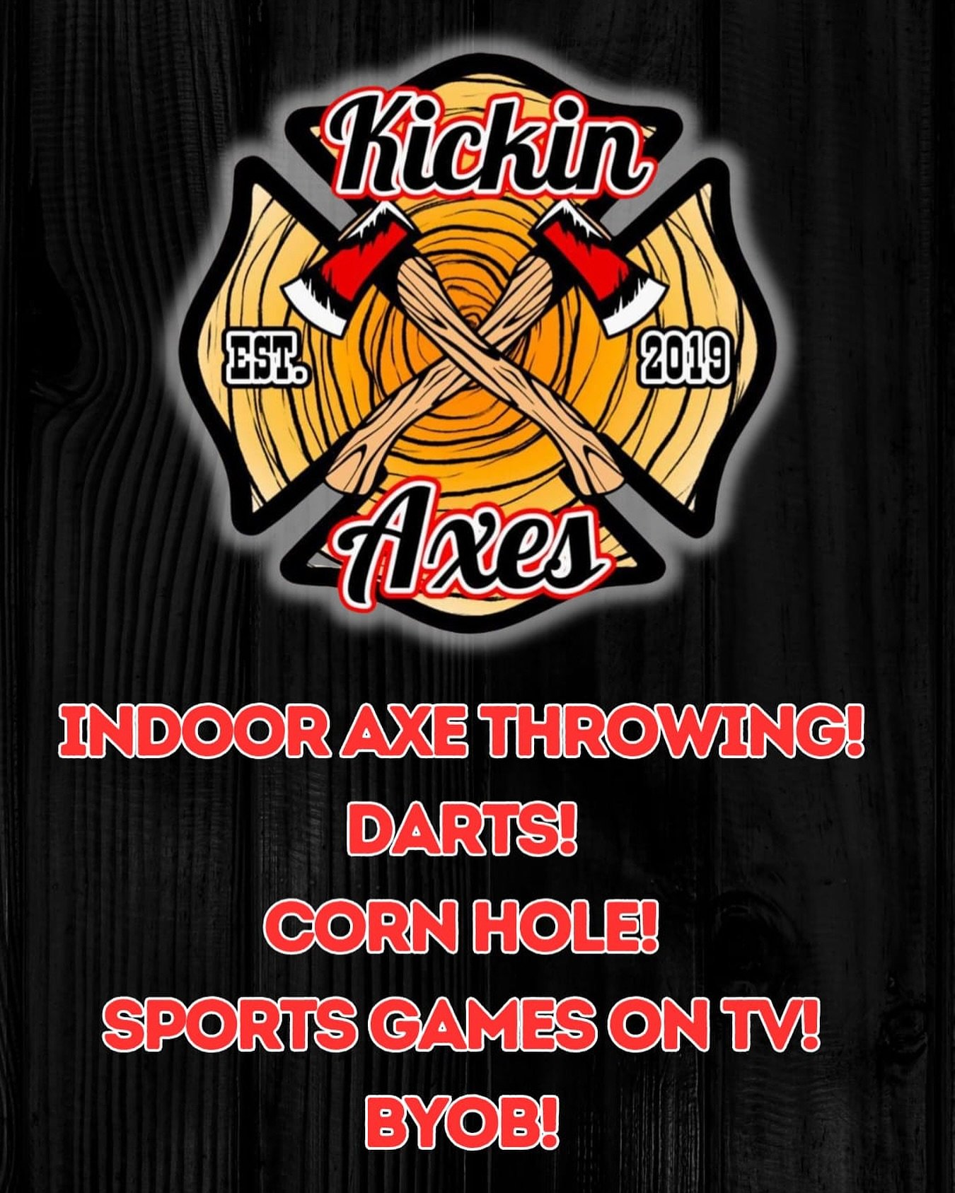 All indoors in the nice and cool A/C!! Stay cool this summer with us here at Kickin Axes. Fun for the whole family! 10 and up to throw, kids under 15 throw for $10 and we have kids targets for the little throwers under 10. Come over for a kick axe ti