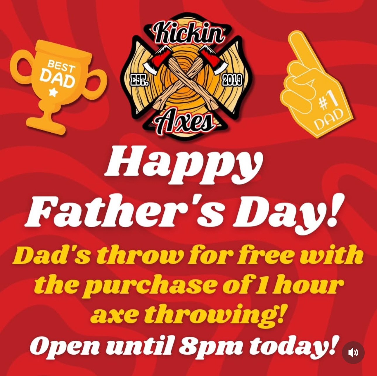 Happy Fathers Day to all our kick axe dads out there! Come relax and unwind with us today! BYOB and outside food allowed. Walk in or reserve online for free! 🔥🪓🔥