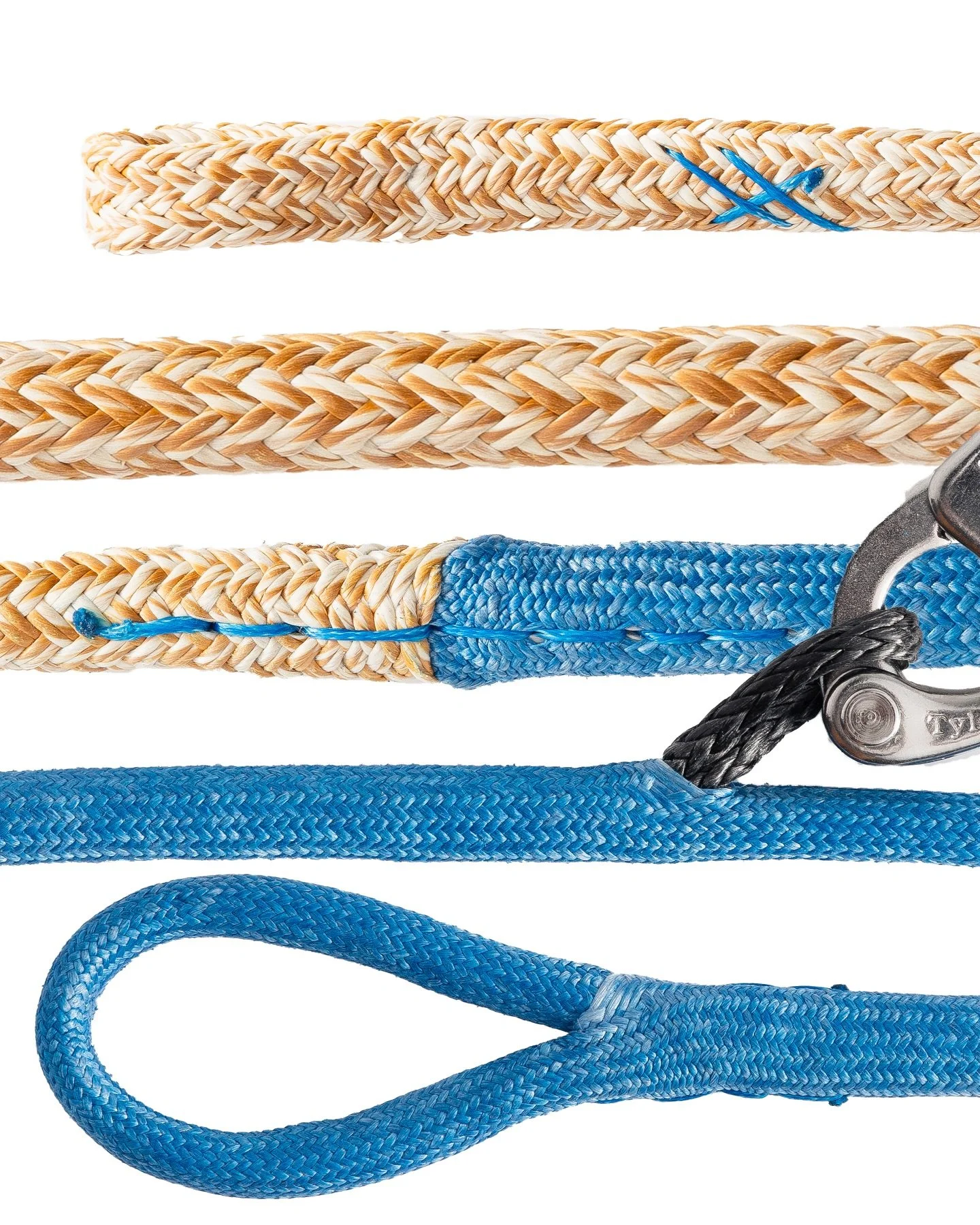 TP52 jib sheets with integrated hobble, made from a @gottifredimaffioli custom blend of Zynon(PBO) and Vectran. That is transitioned to a Dyneema chafe tip, all wrapped around a pre-stretched DSK99 Ultra Dyneema core.