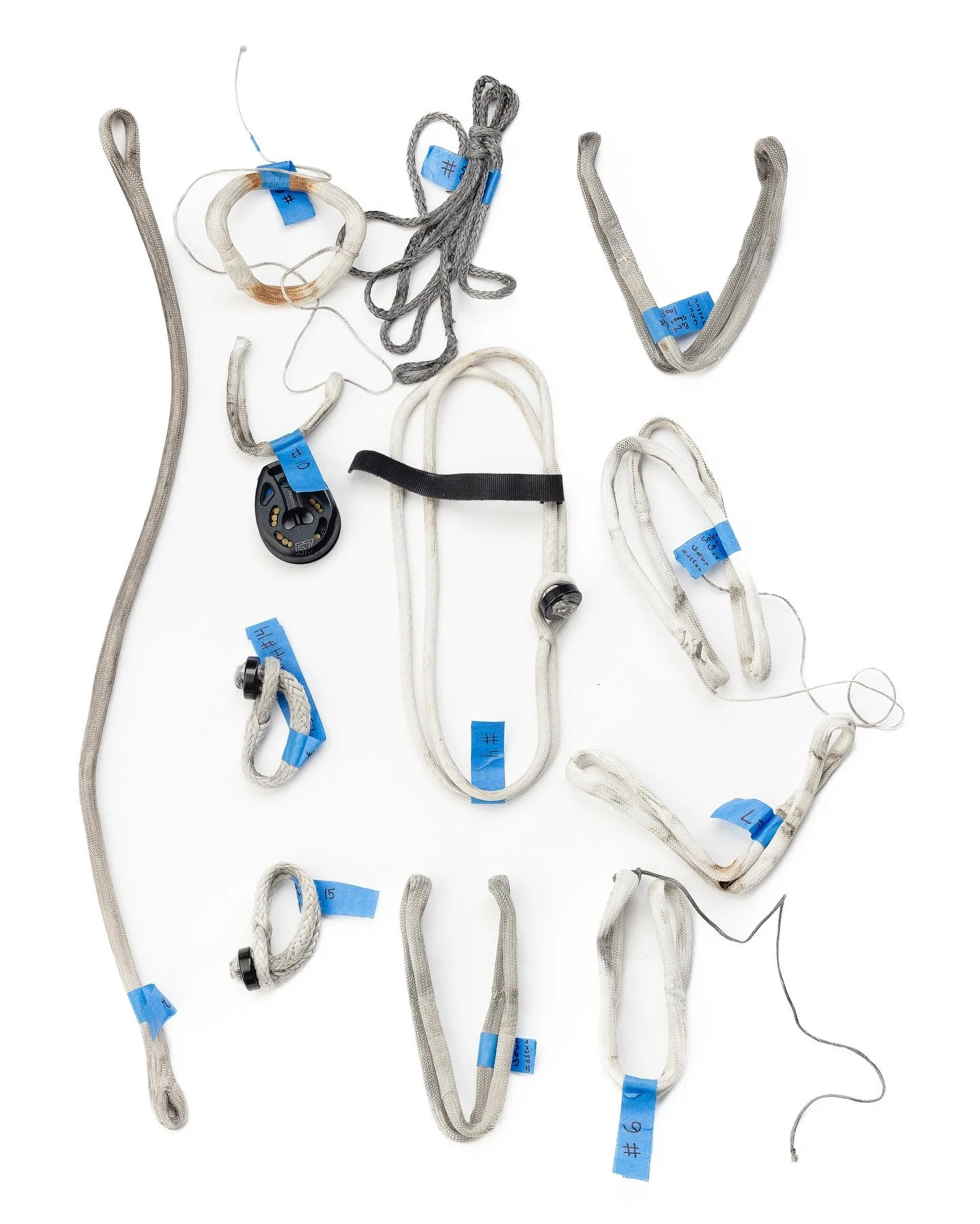 BEFORE &mdash;> After

A box of mangled loops, lashings and soft shackles came in from a Gunboat customer to replace and fine tune their connections. Having the originals on hand made it easy to evaluate wear and use, along with nailing the spec. 