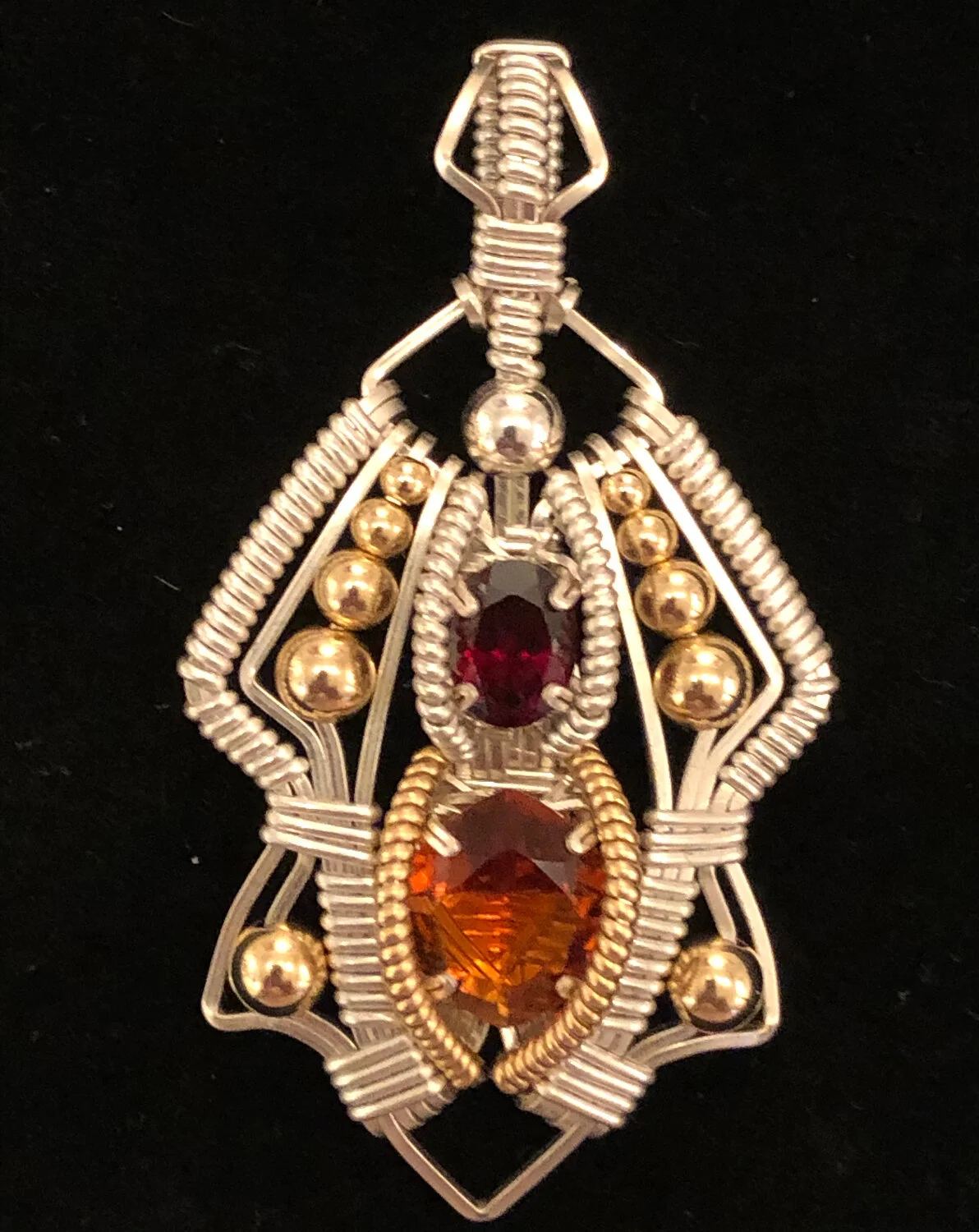 Citrine Garnet Pendant 2Gem-Medium