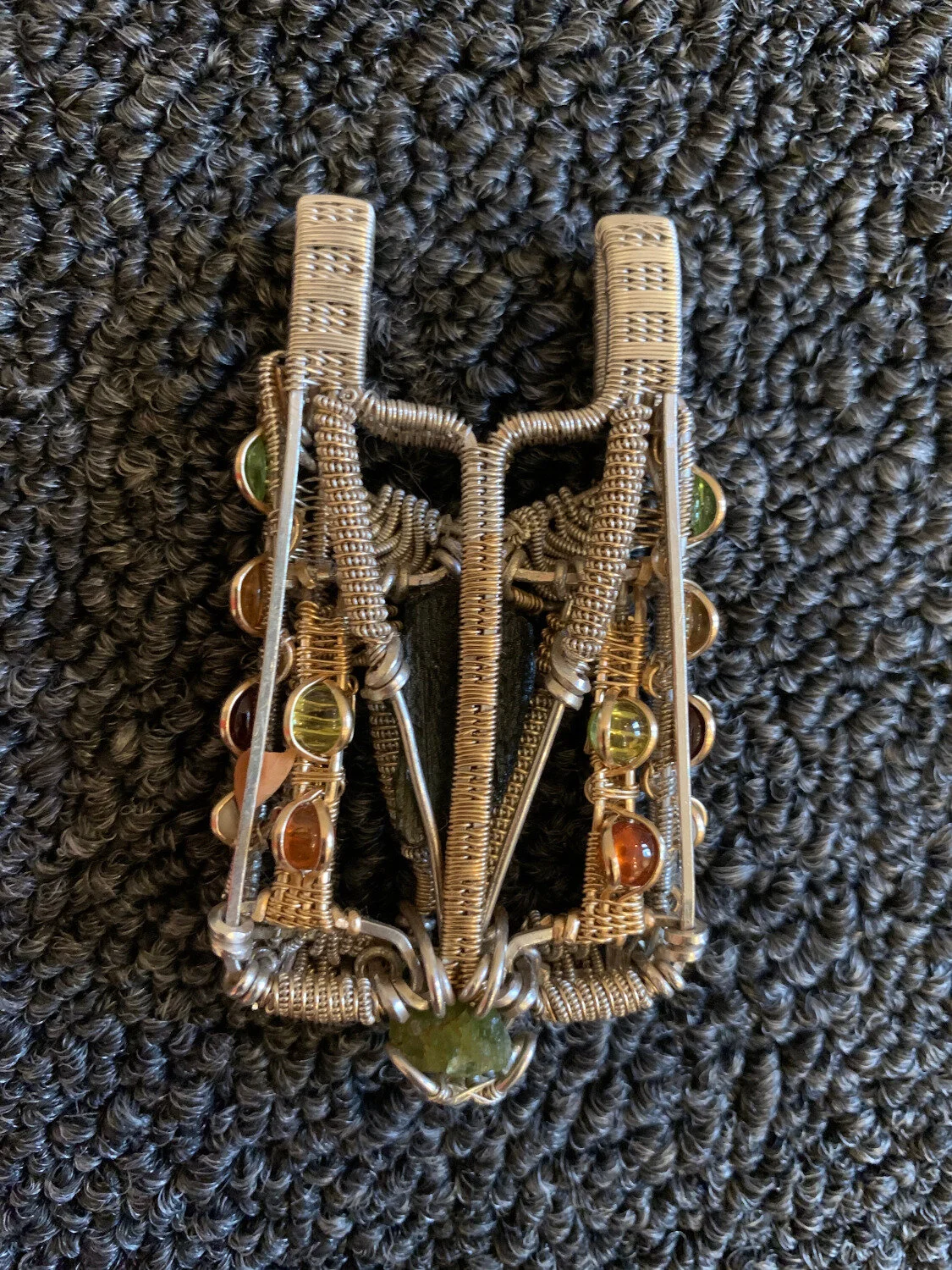 14 k Gold and Sterling Silver Gem Stone Pendant