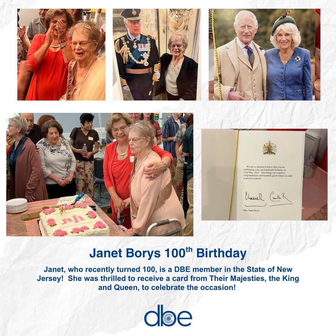 100 Years Young! 

Please join us in celebrating Janet Borys, a cherished member of DBE in New Jersey, who just turned 100 years old!

Born in the West Country of England, Janet&rsquo;s life has been nothing short of extraordinary&mdash;from working 