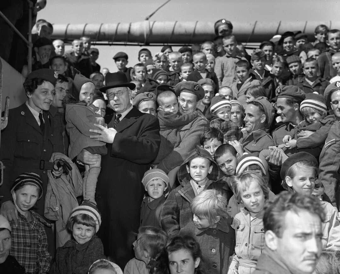 Polish refugee children arriving in New Zealand on board the ship General Randall. Ref: 1/2-003634-F. Alexander Turnbull Library, Wellington, New Zealand. /records/23166346