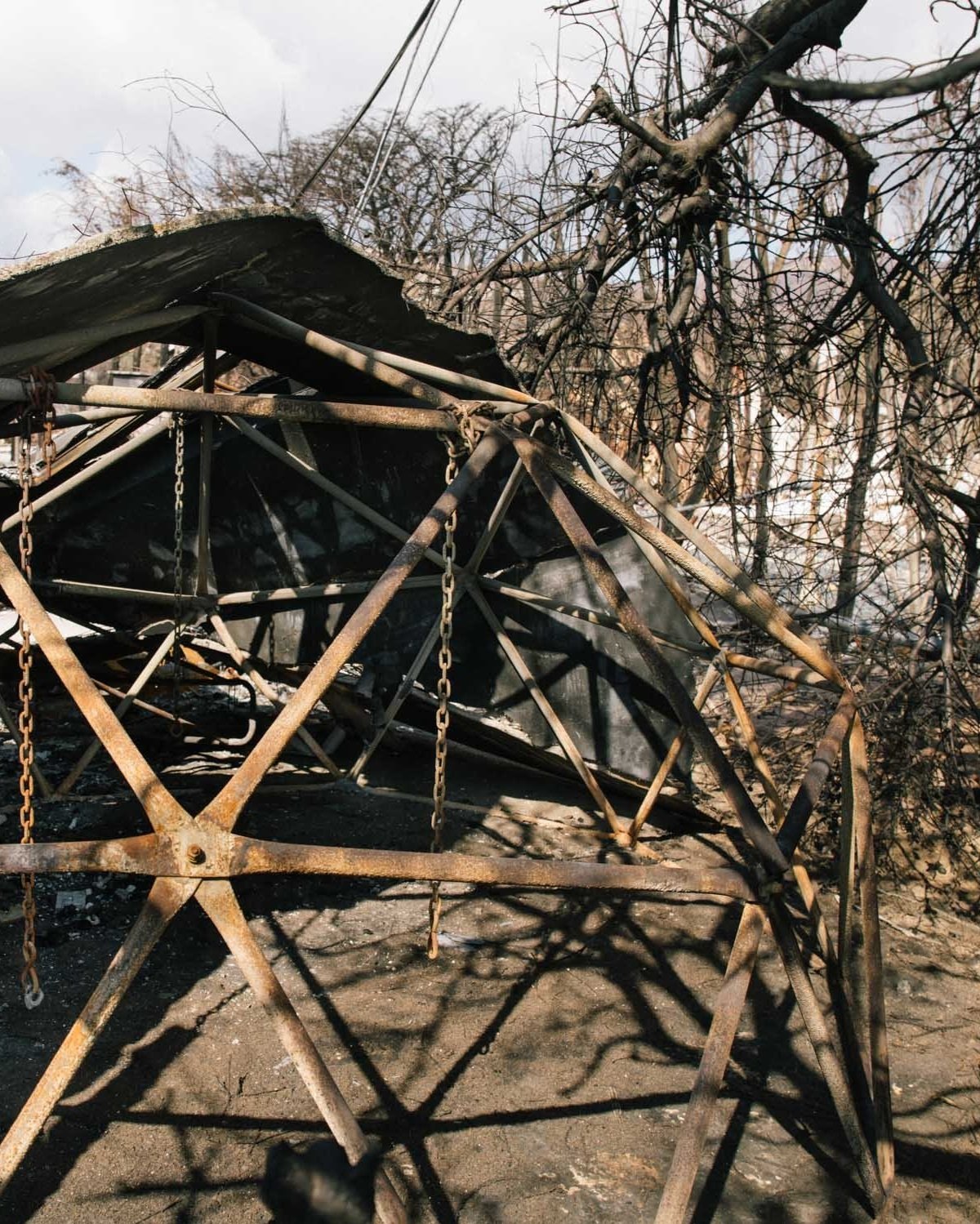  photo of the charred jungle gym after the wildfire 