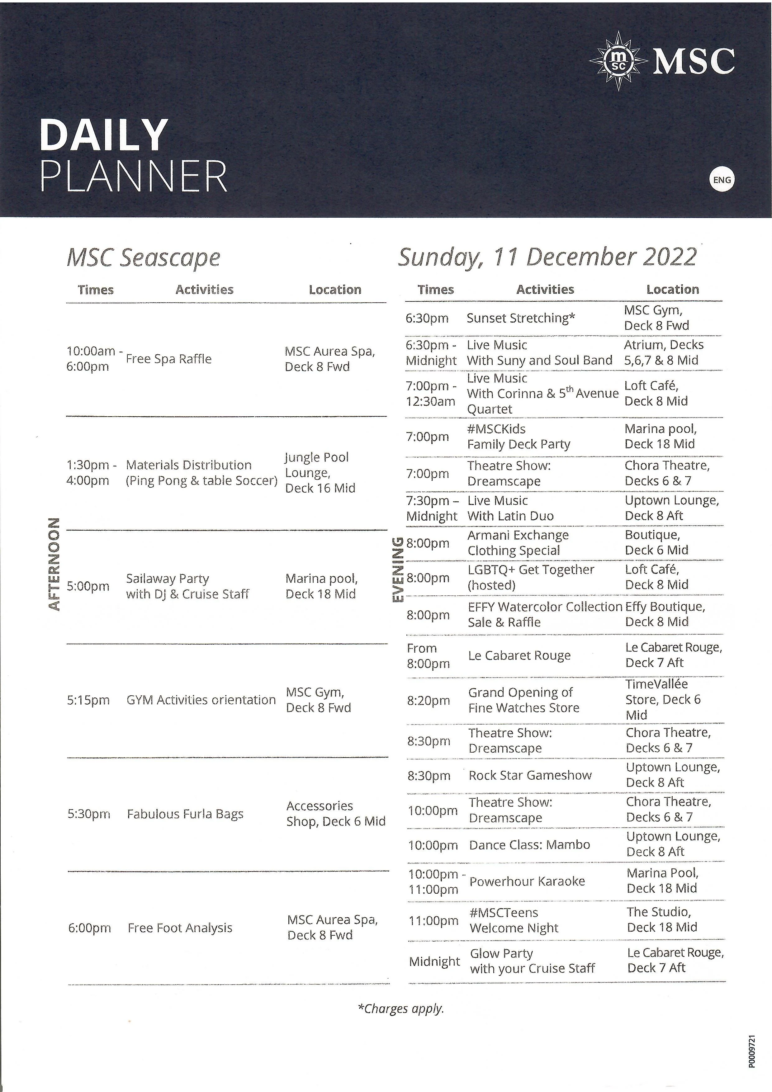 Daily Itinerary MSC Splendid