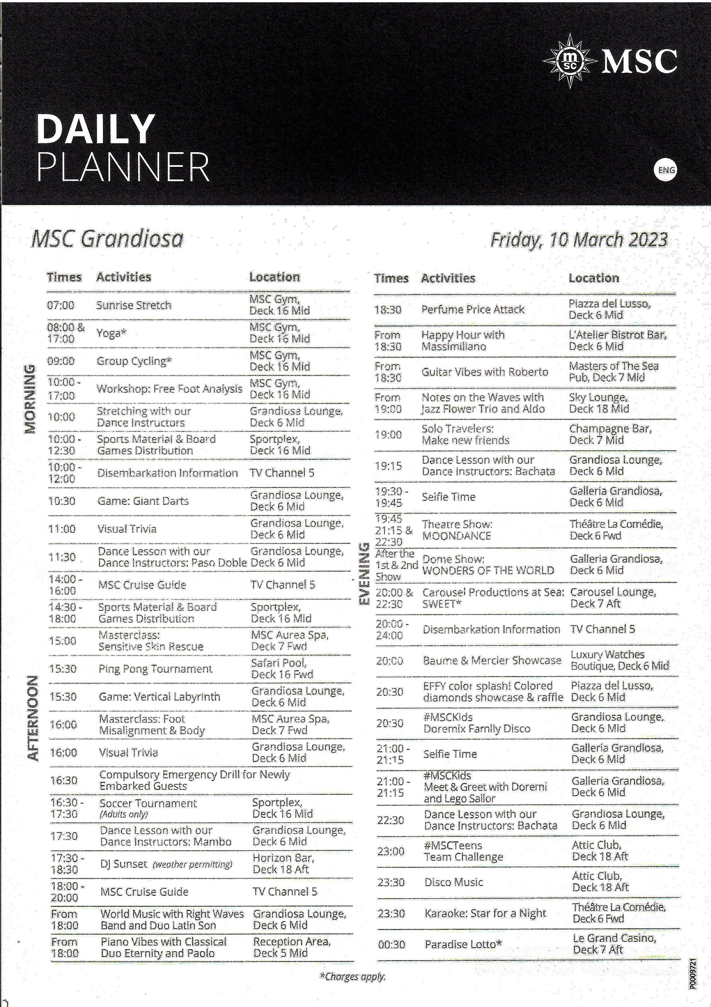 Daily Cruise Planner MSC