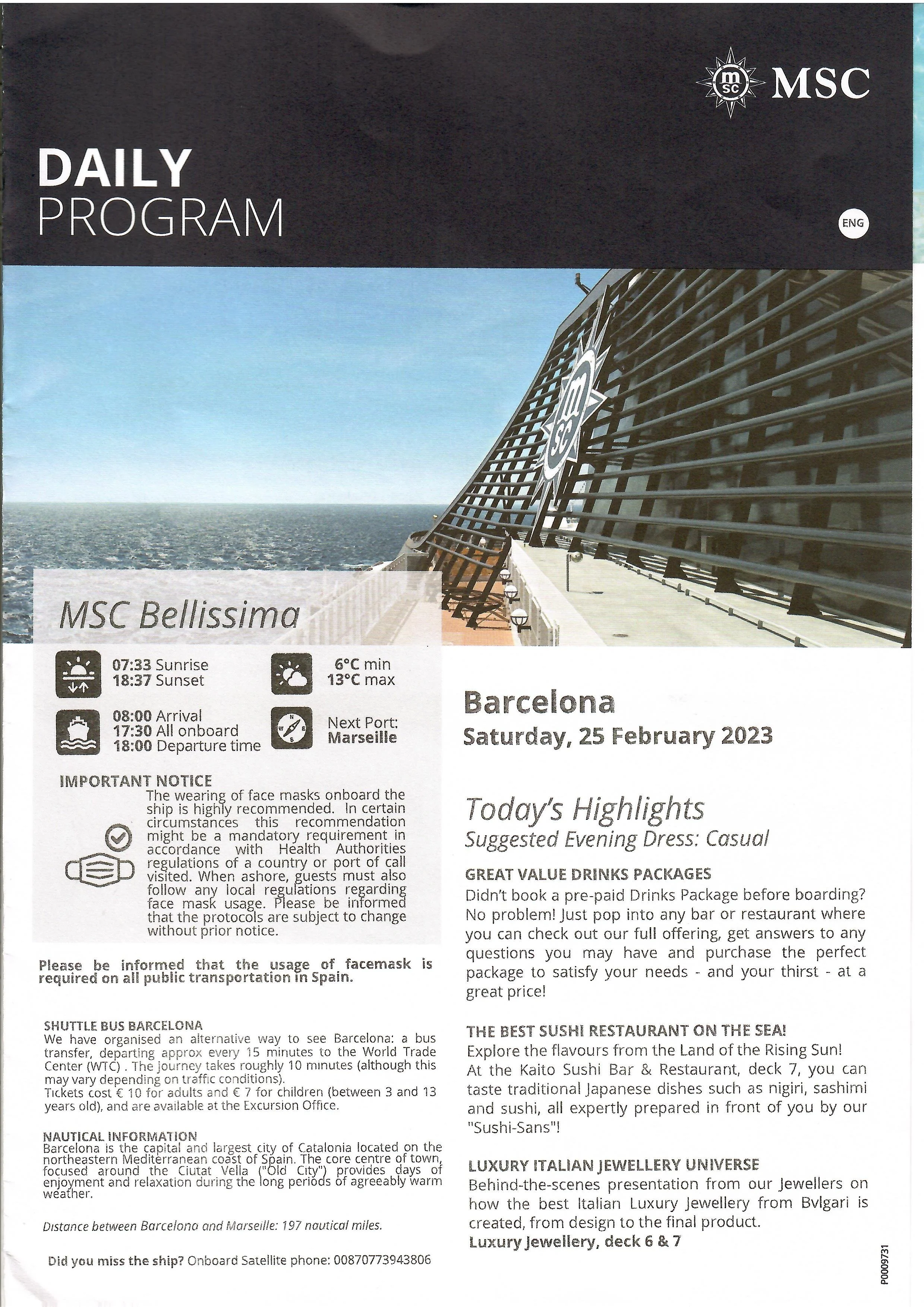 Daily Cruise Planner for MSC