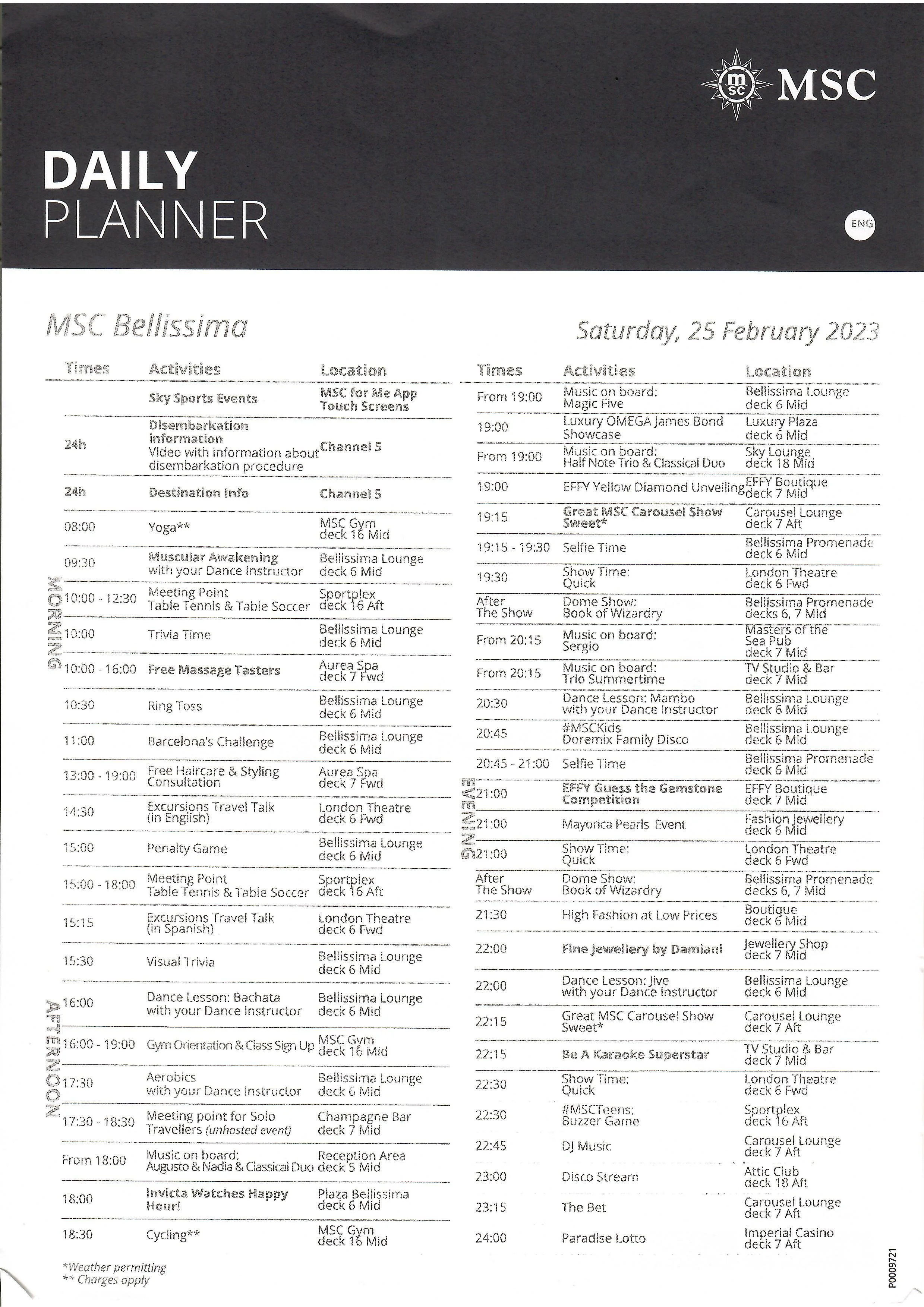 MSC Splendid Organizer