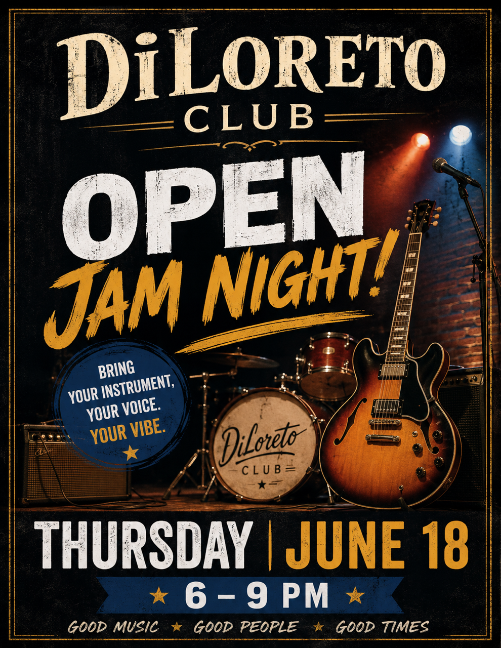 Open Jam Returns to the Diloreto Club 6PM till 9PM