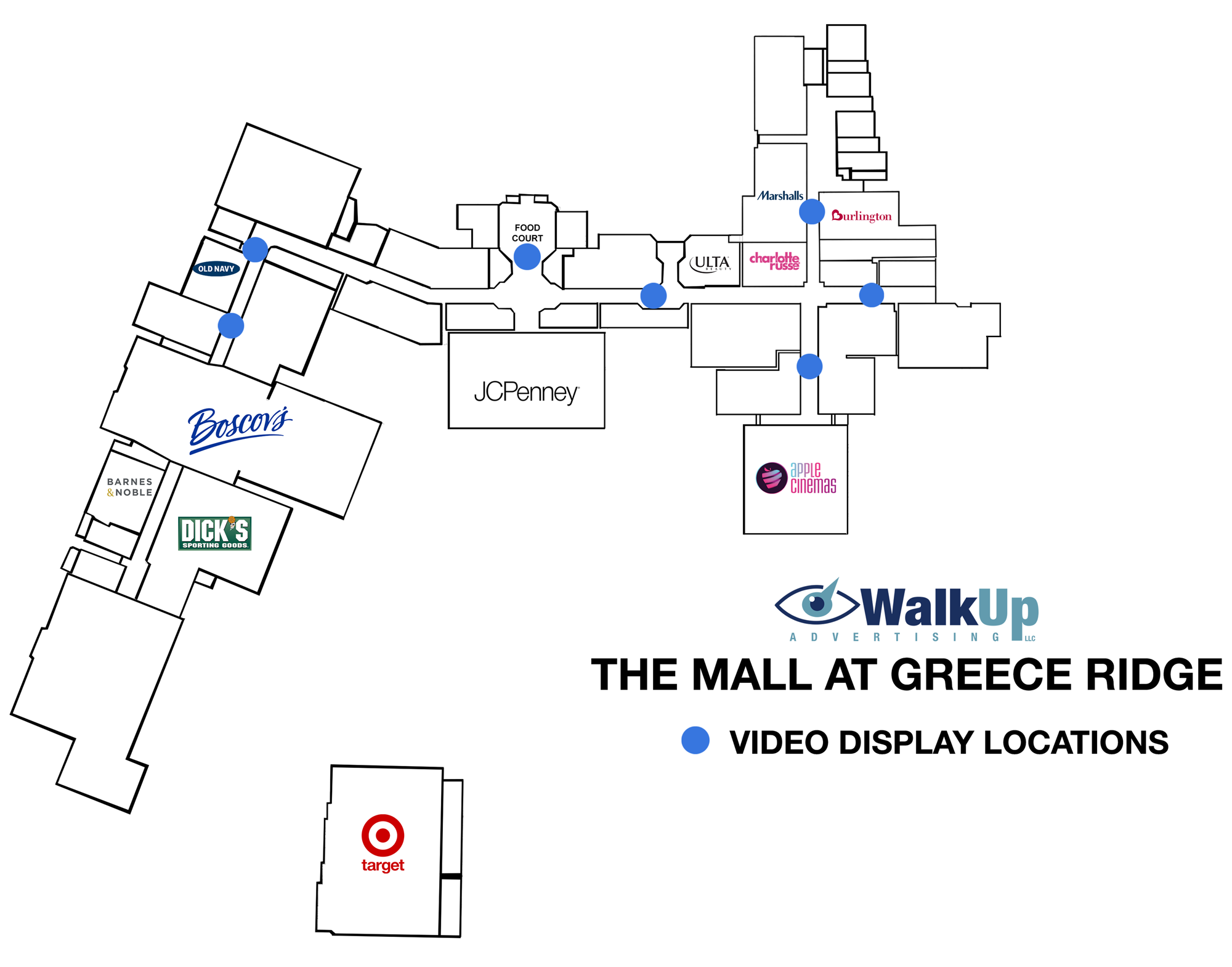 Video advertising locations at The Mall at Greeceridge