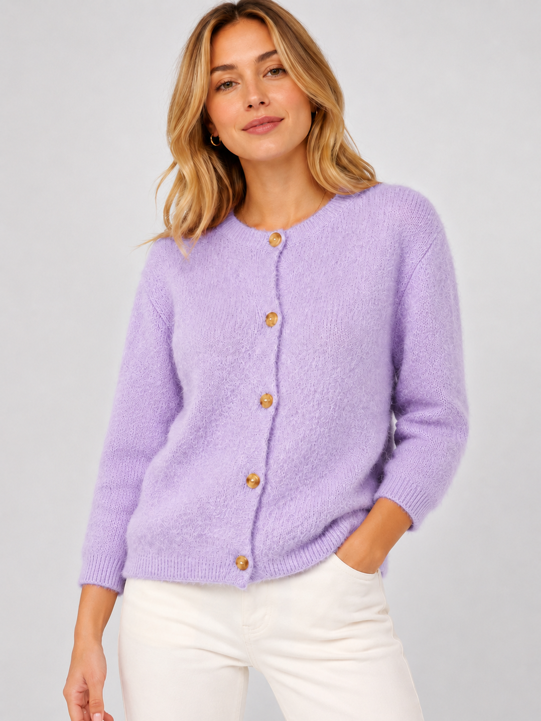 Alpaka Strickjacke ganz geschlossen