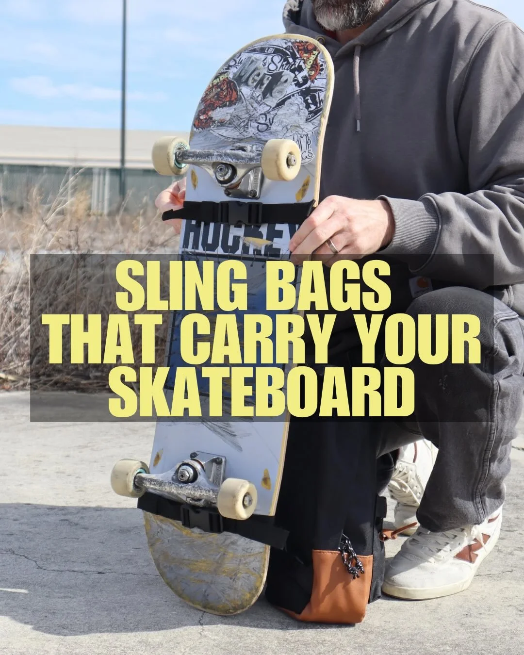 We designed sling bags to help you carry more! 

The unique strapping setup lets you wear it with your board strapped to your back, or on its own like a normal bag. 

So if you&rsquo;re skating, biking or walking out to the spot, we got you covered. 
