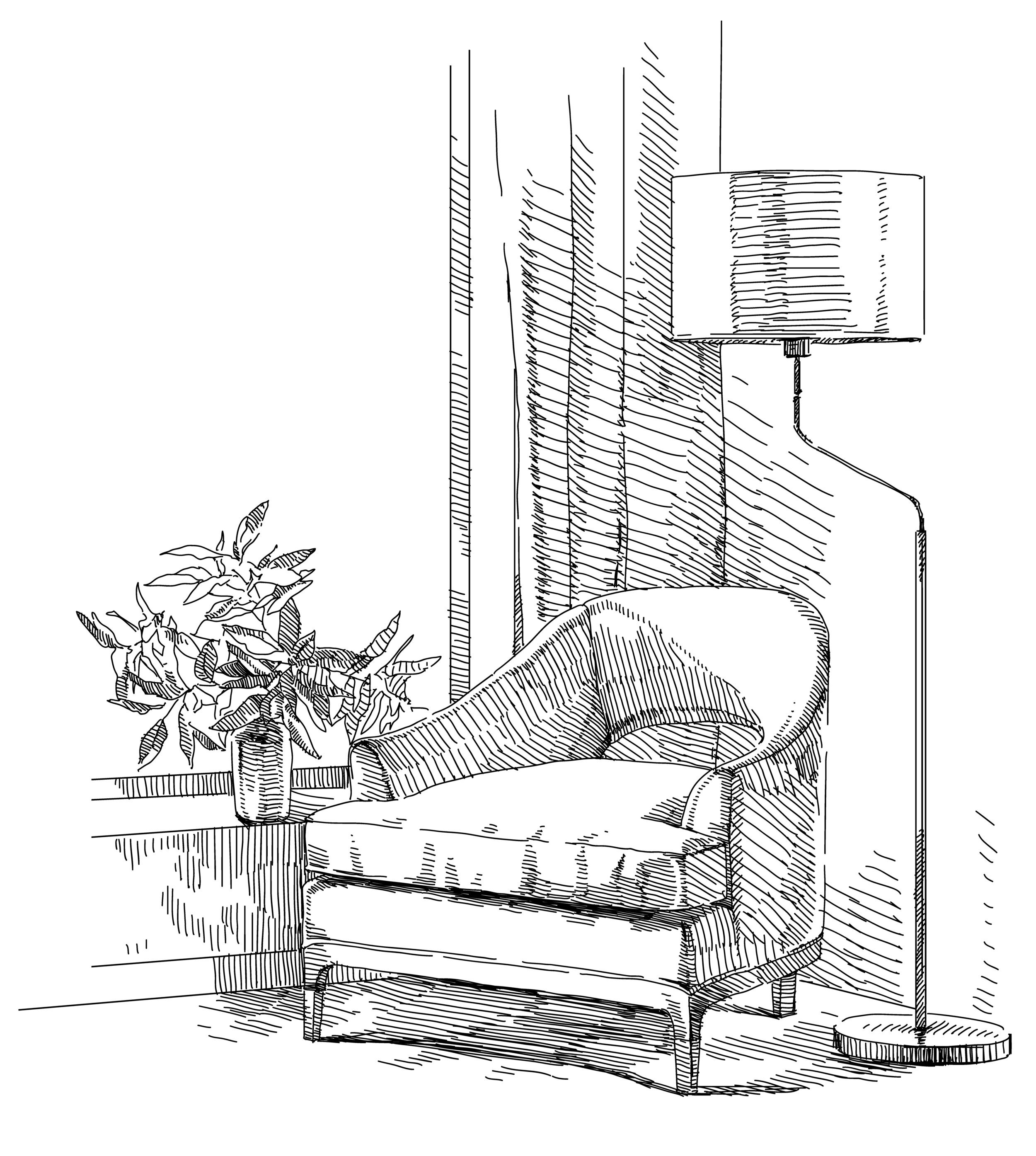 Sketch of an interior with a traditional furniture display Stock Photo -  Alamy