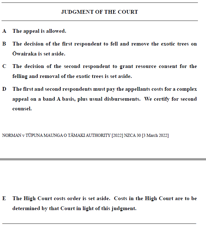 AMAZING NEWS: Unanimous Judicial Review Appeal decision in favour of the trees!