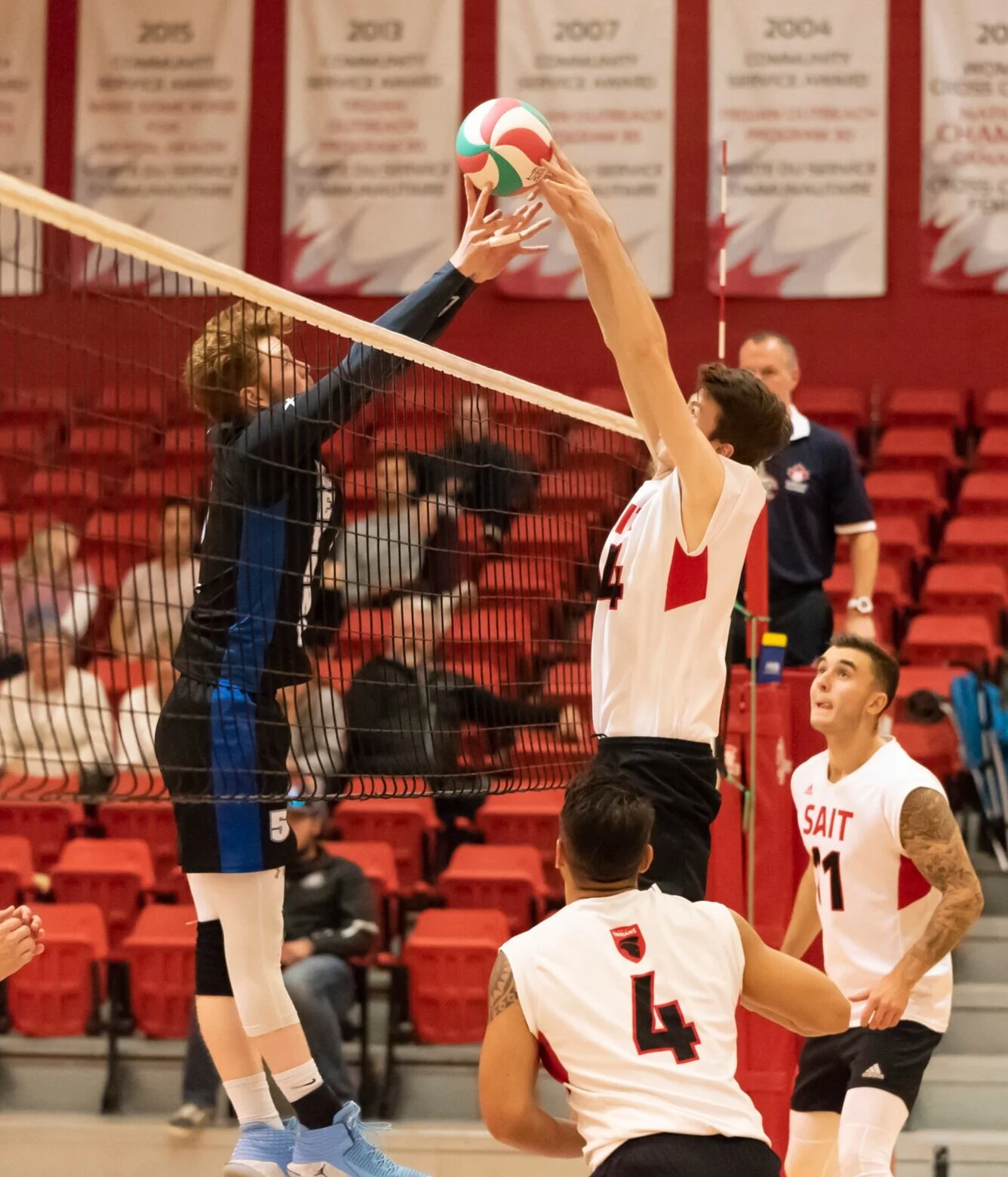  SAIT Trojans Evan Yakymishen, competes for the ball during Alberta Colleges Athletic Conference regular-season play against the Keyano Huskies at the Campus Centre Gym in Calgary on Thursday, Sept. 26, 2019. Trojans defeated the Huskies 3 sets to 1.
