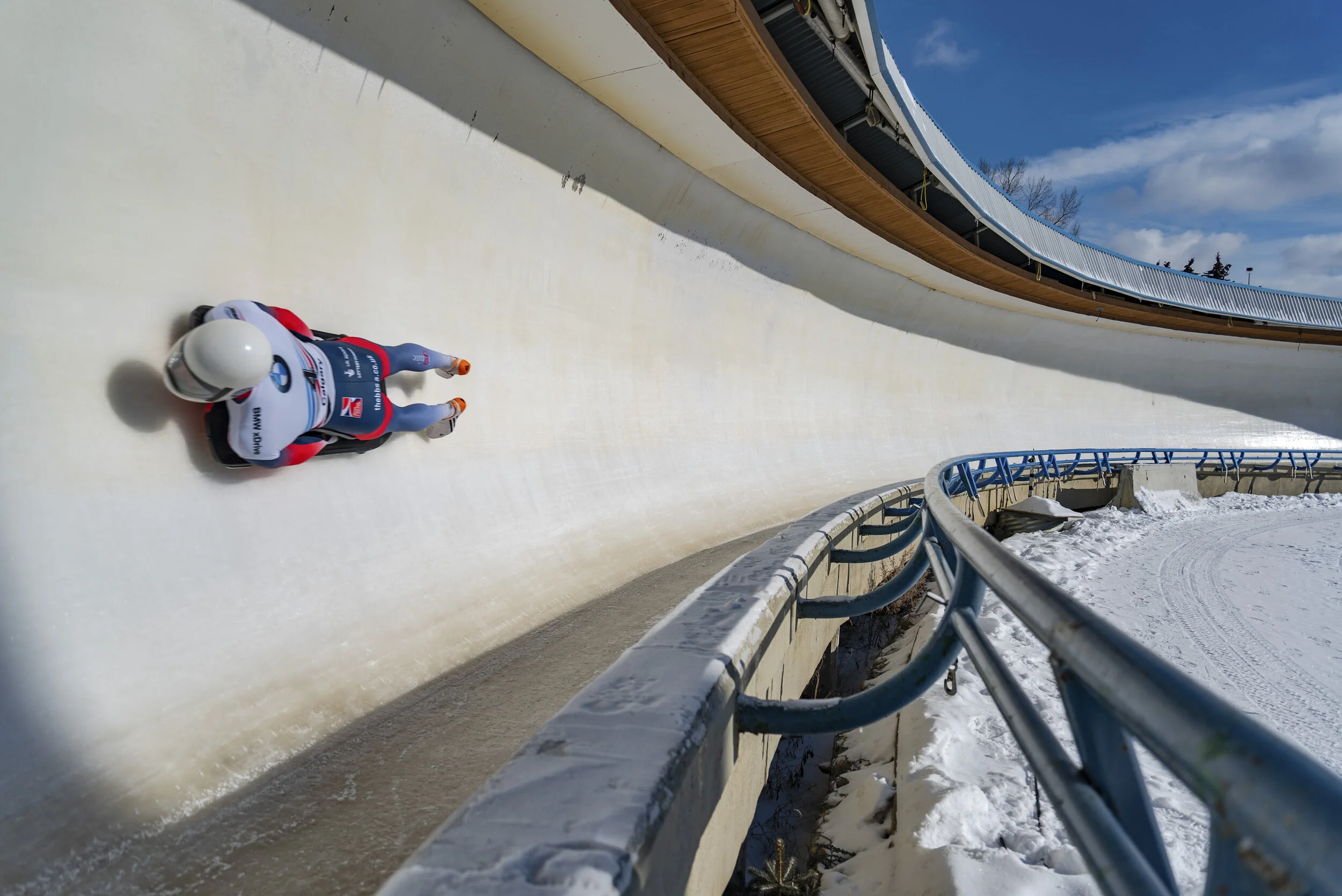  Marcus Wyatt of Great Britain, slides through curve 14 at Winsport, during the Men's Skeleton World Cup, in Calgary, on Sunday, Feb. 24, 2019. Wyatt finished fifth behind the leader, Sungbin Yun of Korea. 