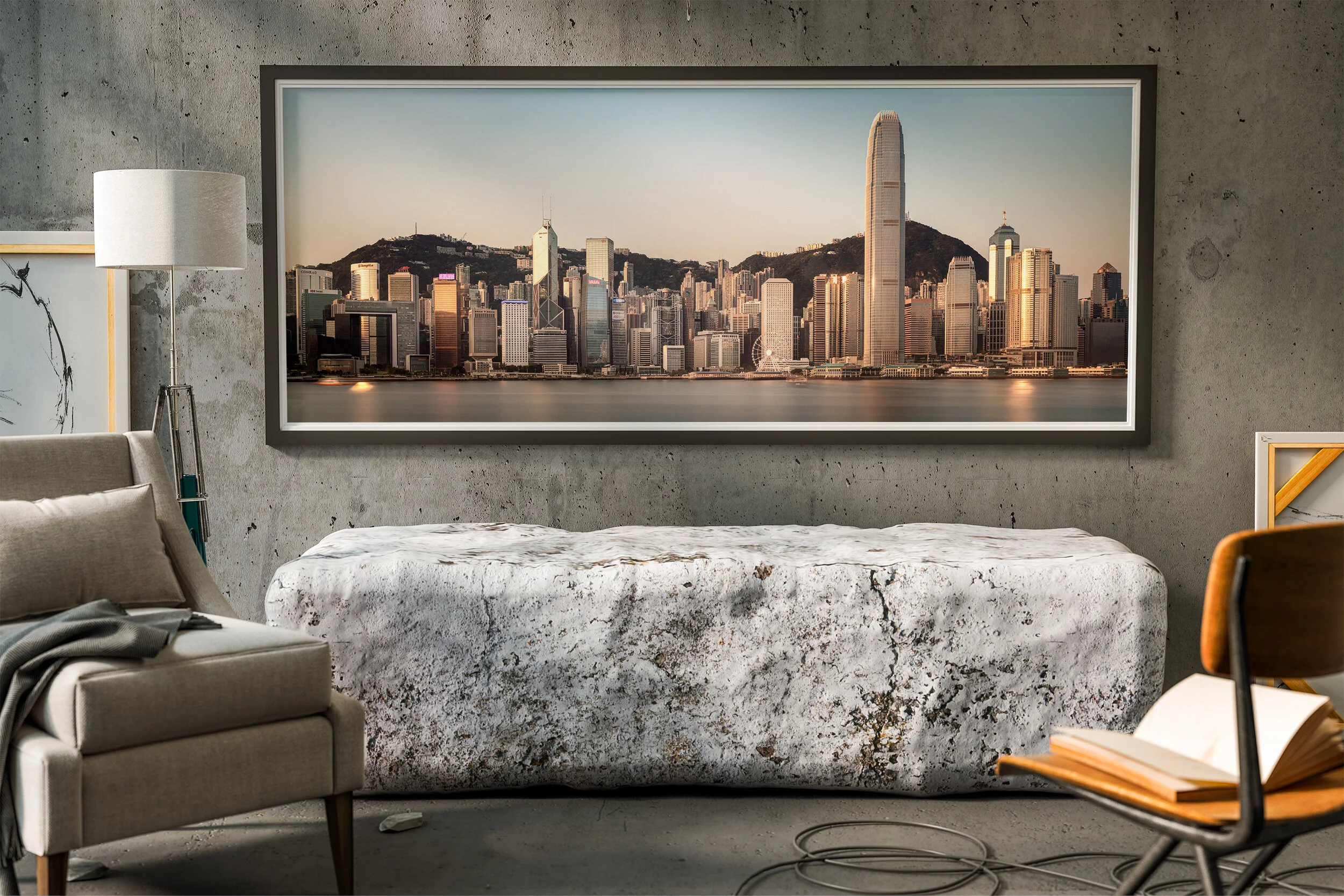 Victoria Harbour Hong Kong CityscapeAn iconic perspective of Victoria Harbour and Hong Kong Island sunrise (golden hour), uniquely devoid of haze and atmospheric distoration.Paper Stock:  Hahnemuhle Photo Rag Premium Matt White Acid and Lignin-freeI…