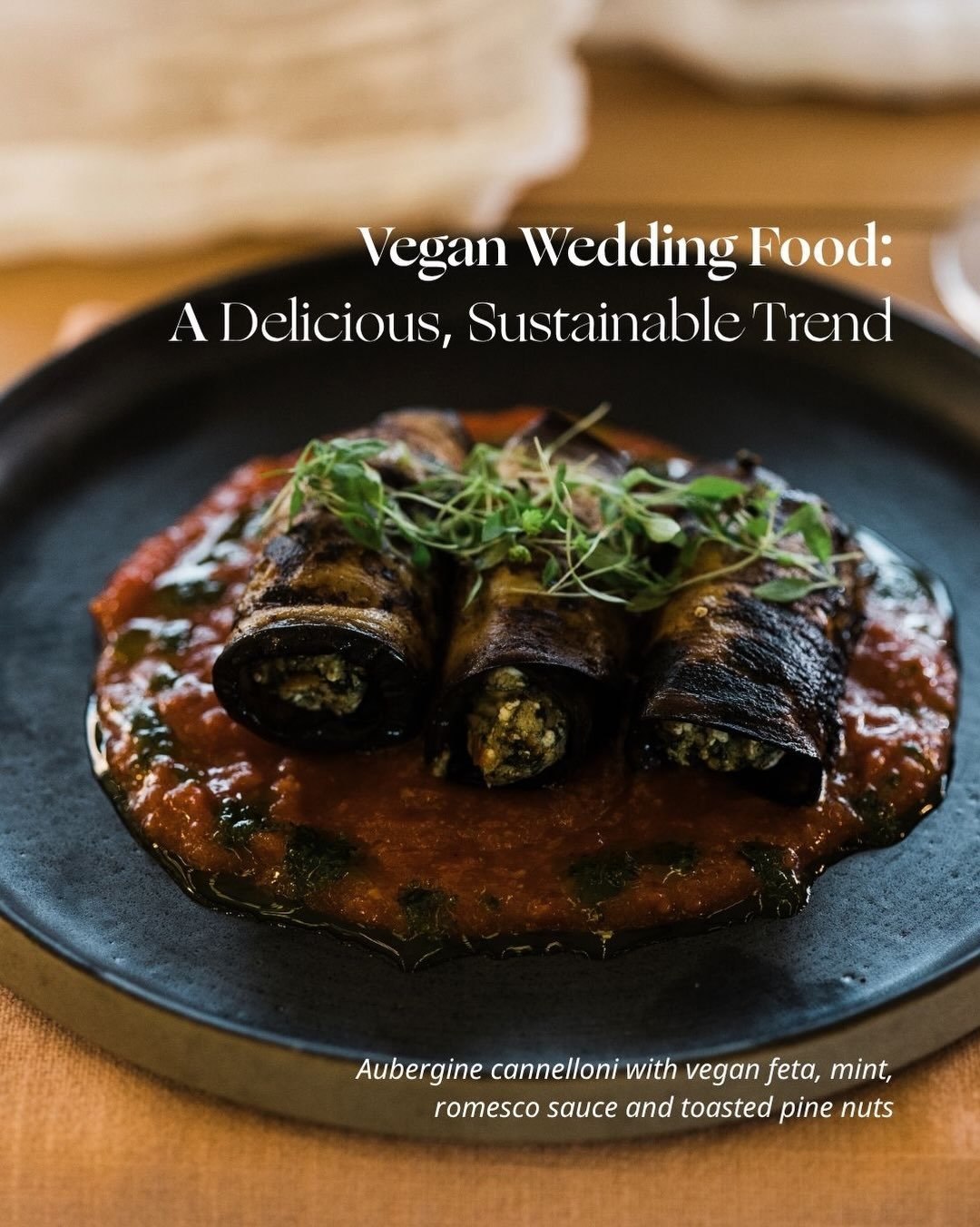 Vegan wedding food should never feel like the &lsquo;dietary option&rsquo; - it should feel like a delicious feast!
Think wild mushroom arancini, beetroot, coconut and cardamom samosas, aubergine cannelloni with vegan feta and mint, fragrant tagines,