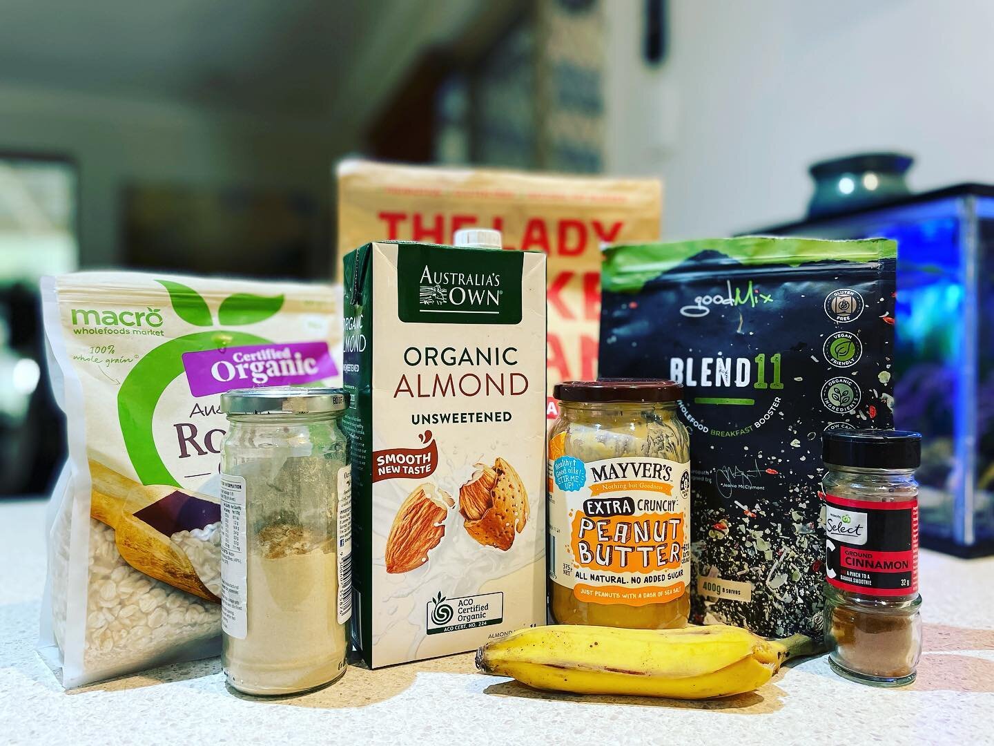After this morning&rsquo;s dawn patrol paddling session (I&rsquo;ve got a race on this weekend), I decided to refuel with a heartier breakfast than normal. 

&bull; 1/3 cup oats
&bull; 1Tbsp vegan protein powder
&bull; 1/2 cup almond milk
&bull; Spri