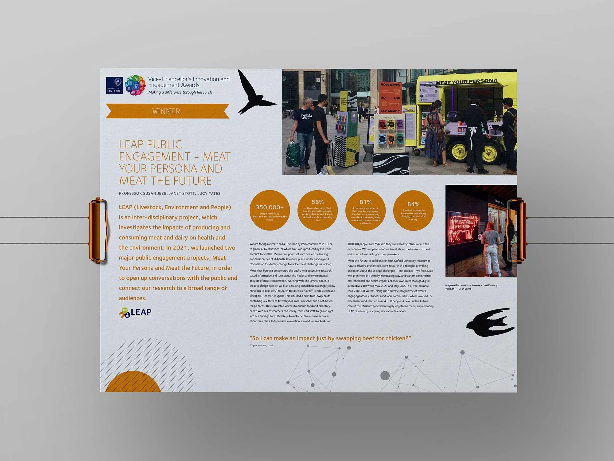 A bespoke free standing frame was designed and built to showcase boards for each winning project. 