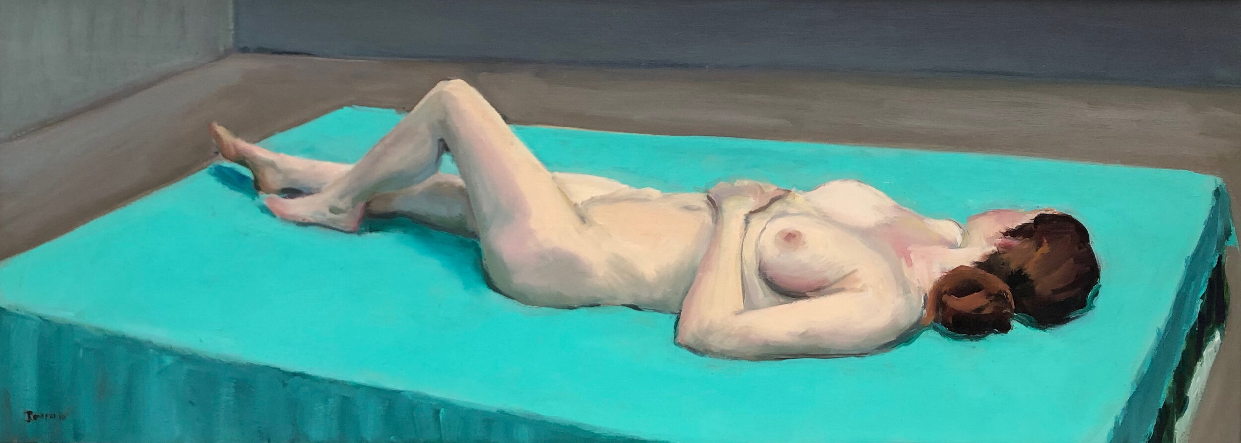 Reclining Nude on Blue Green