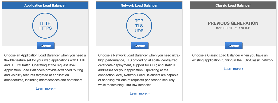 How ALB, NLB, and Classic Load Balancer are displayed in AWS console.