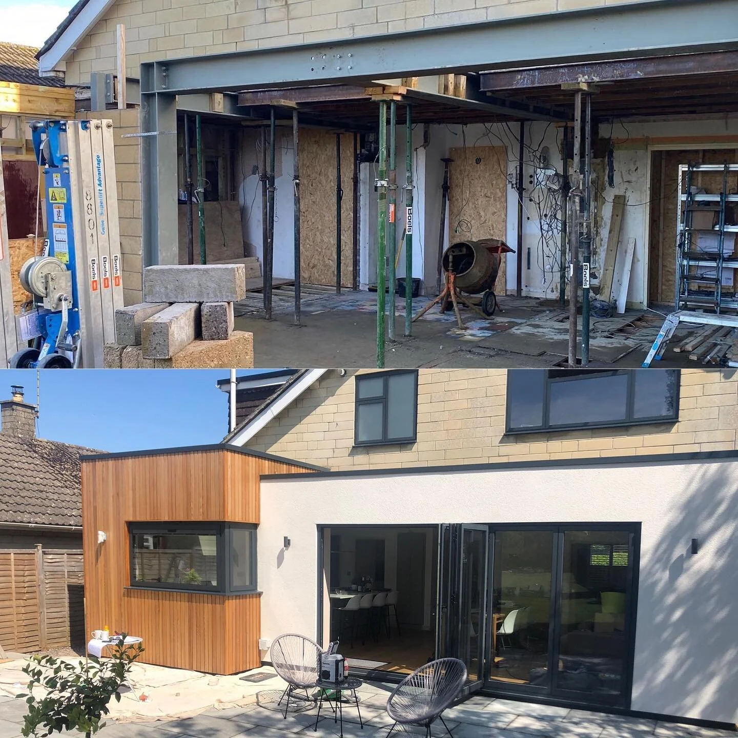 Before &amp; after , kitchen extension and internal remodel.
#bathproperty #propertydevelopment #countryliving #cedarcladding #aluminumcapping @cbp_ltd @cedardirectuk #steel #steelwork