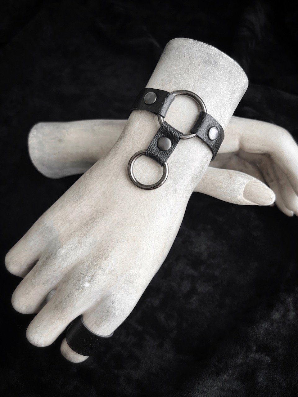 1/2" Wide Black Cuff Bracelet With Gunmetal O-Rings — Our Widow