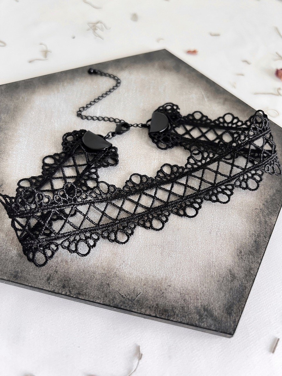 Black Victorian Lace Choker Collar - Wide Gothic Wedding Ribbon Necklace