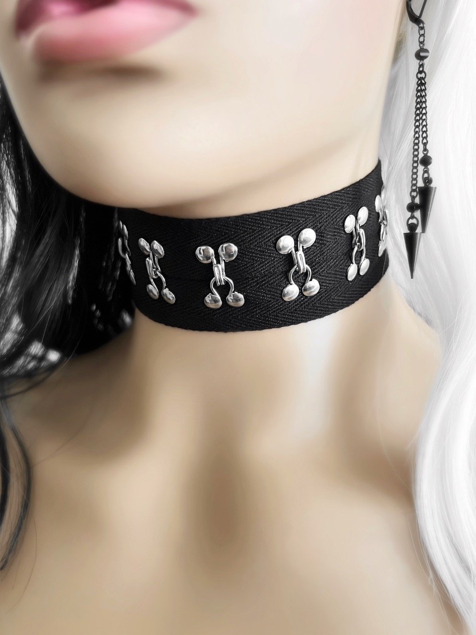 Large onyx necklace, black chunky stone choker collar - Ruby Lane