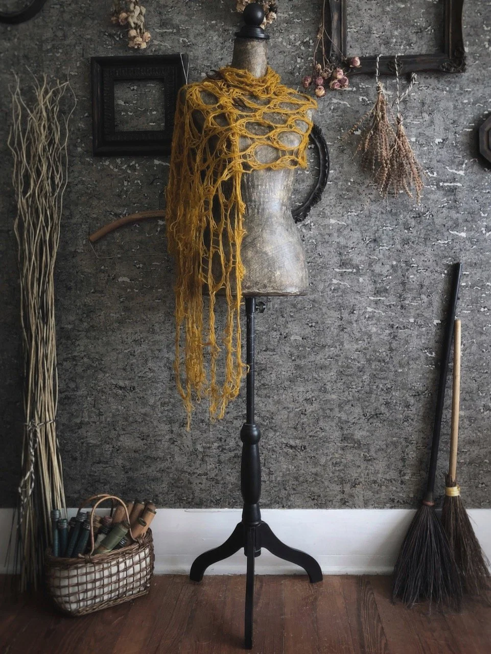 Widow's Web Scarf - Goth Black Knit Cobweb Shawl - Long Tattered Witch Autumn Wrap - Silk and Alpaca Spiderweb Stole - Victorian Mourning